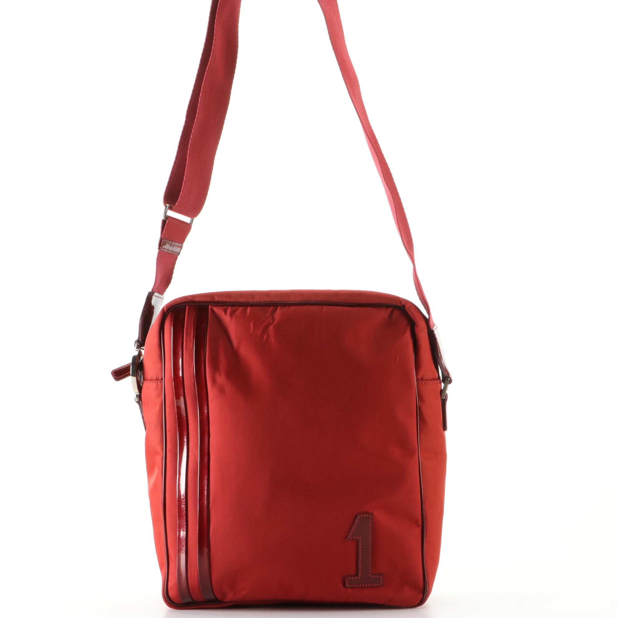 Christian Dior Crossbody Bag in Red Nylon and Patent Leather Trim