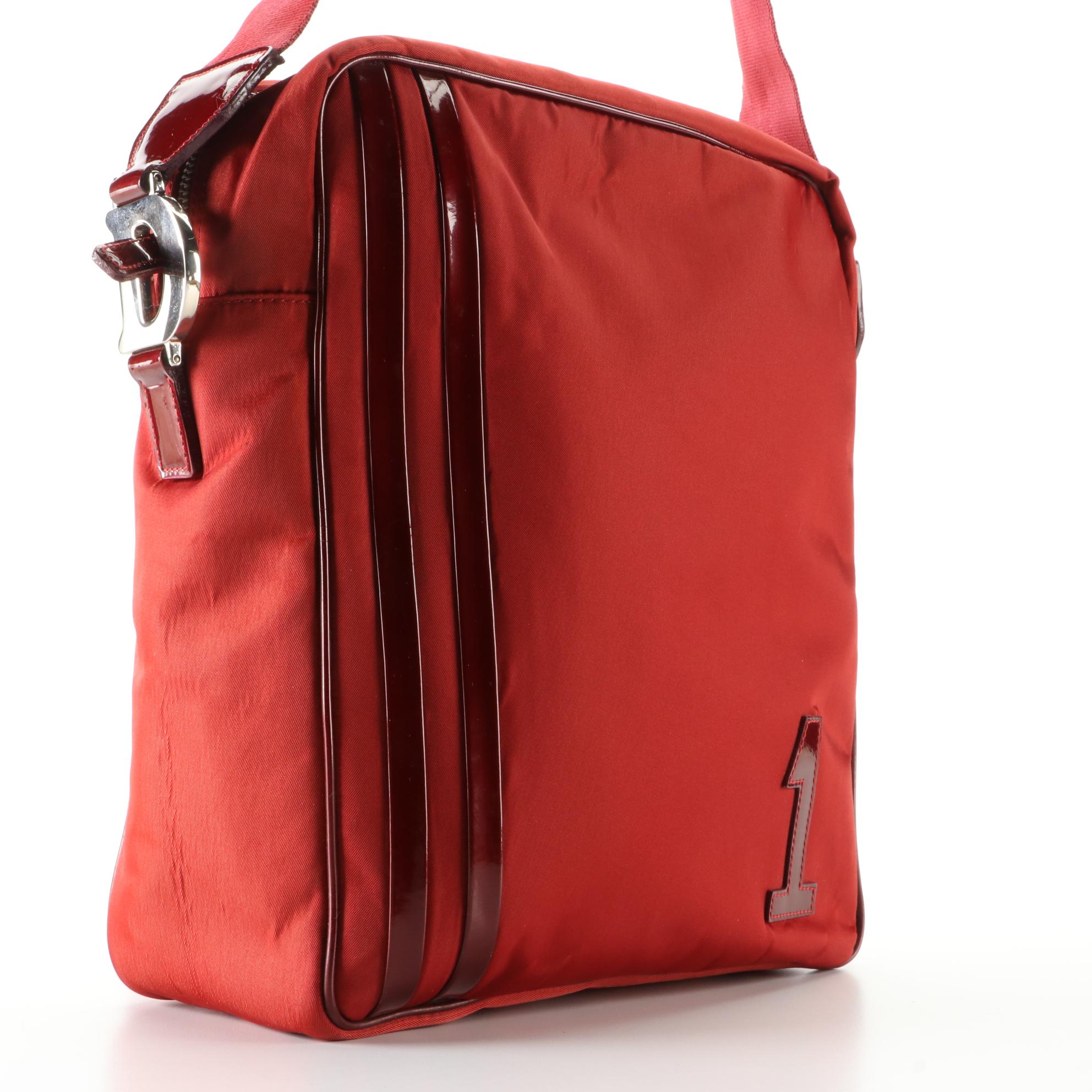 Christian Dior Crossbody Bag in Red Nylon and Patent Leather Trim