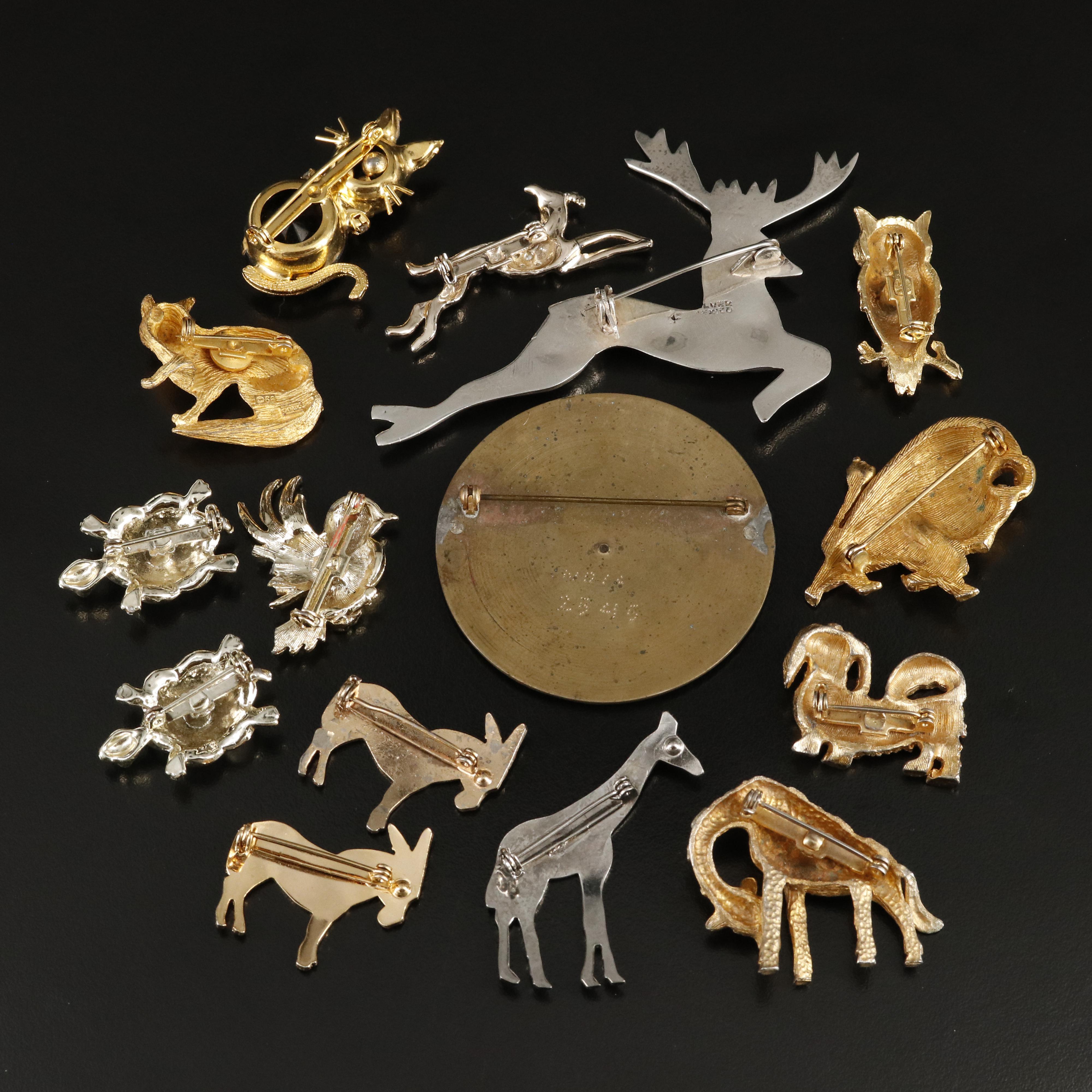 Vintage Animal Brooch Collection Including Sterling and Mother-of-Pearl