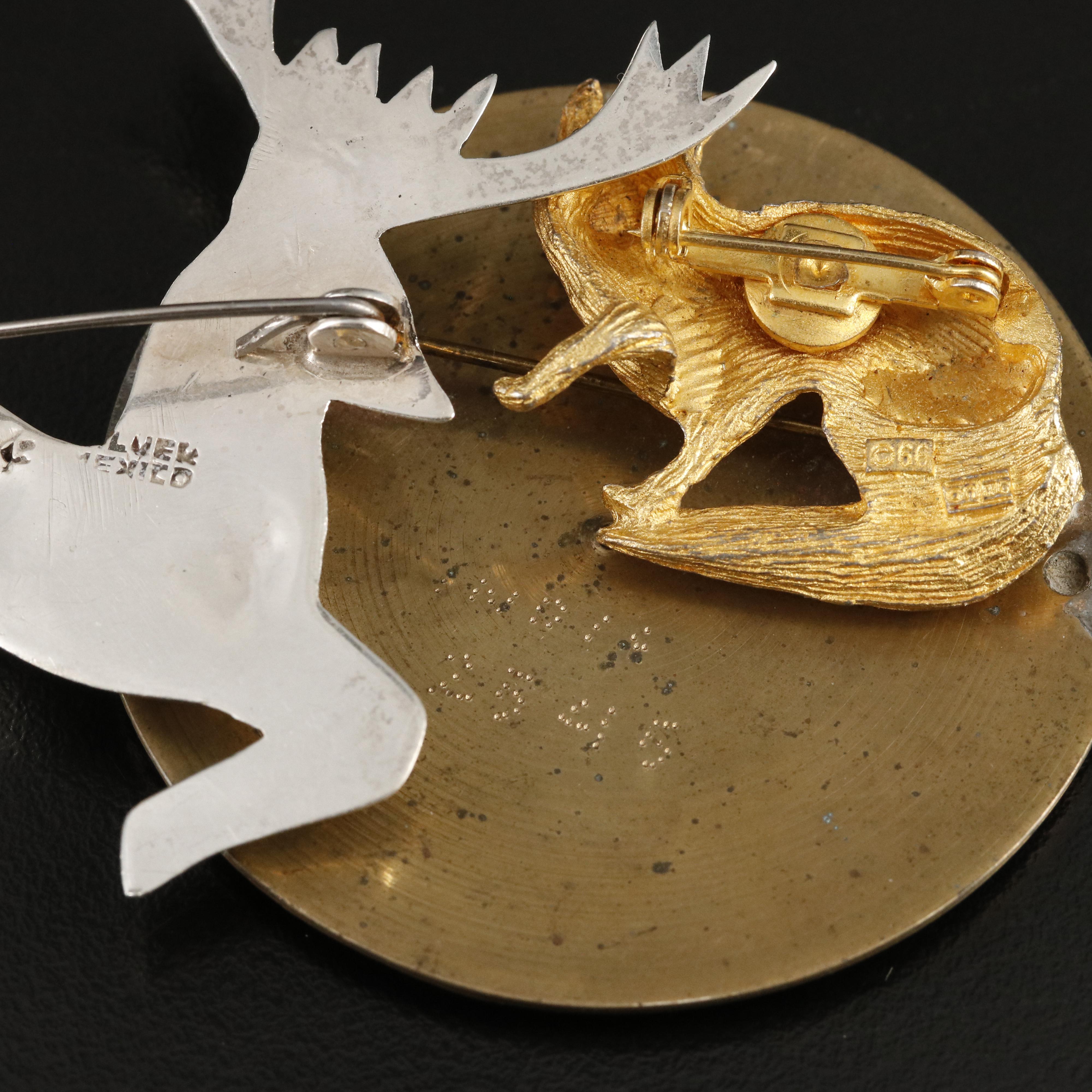 Vintage Animal Brooch Collection Including Sterling and Mother-of-Pearl