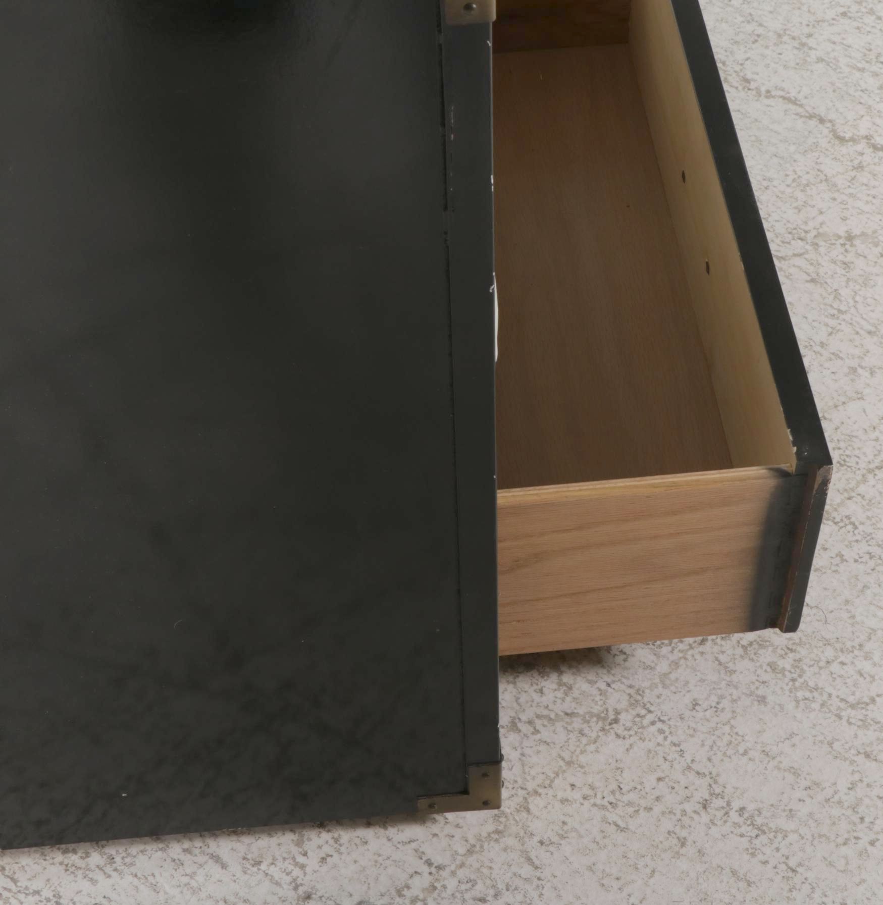 Campaign Style Ebonized Wood Daybed Sofa with Drawers, Late 20th Century