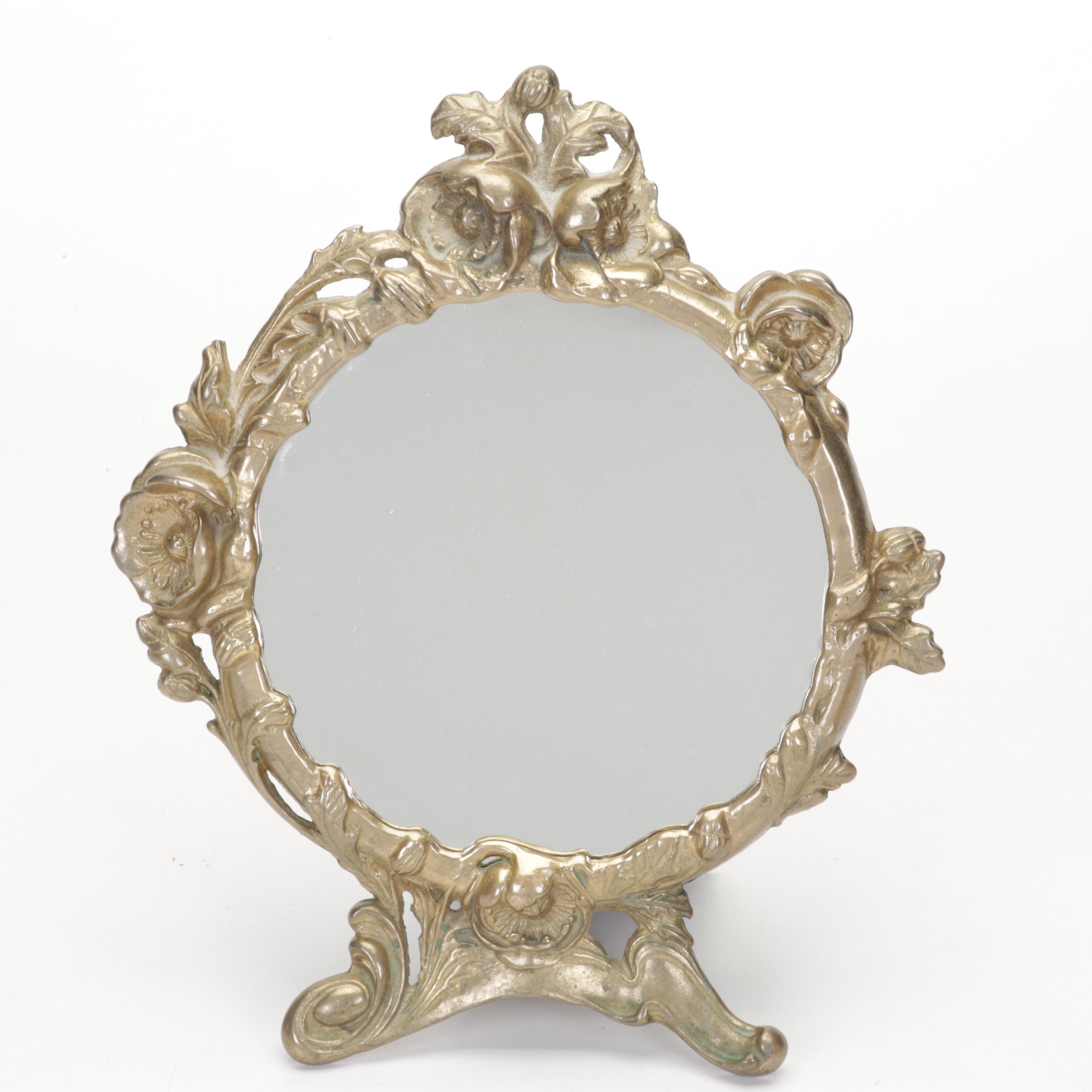 Dresden Porcelain Dish with Vanity Accessories and Stained Glass Hand Mirror