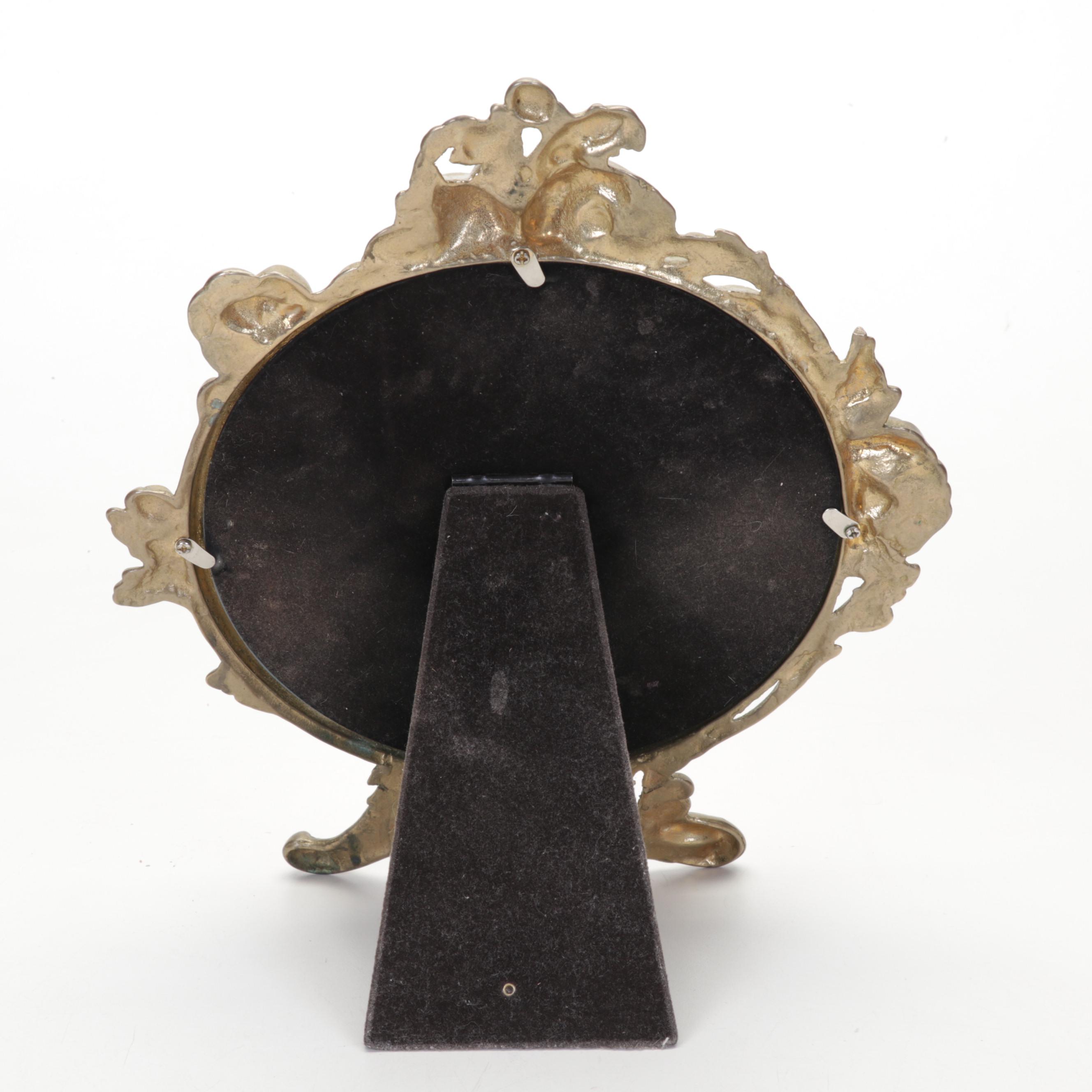 Dresden Porcelain Dish with Vanity Accessories and Stained Glass Hand Mirror