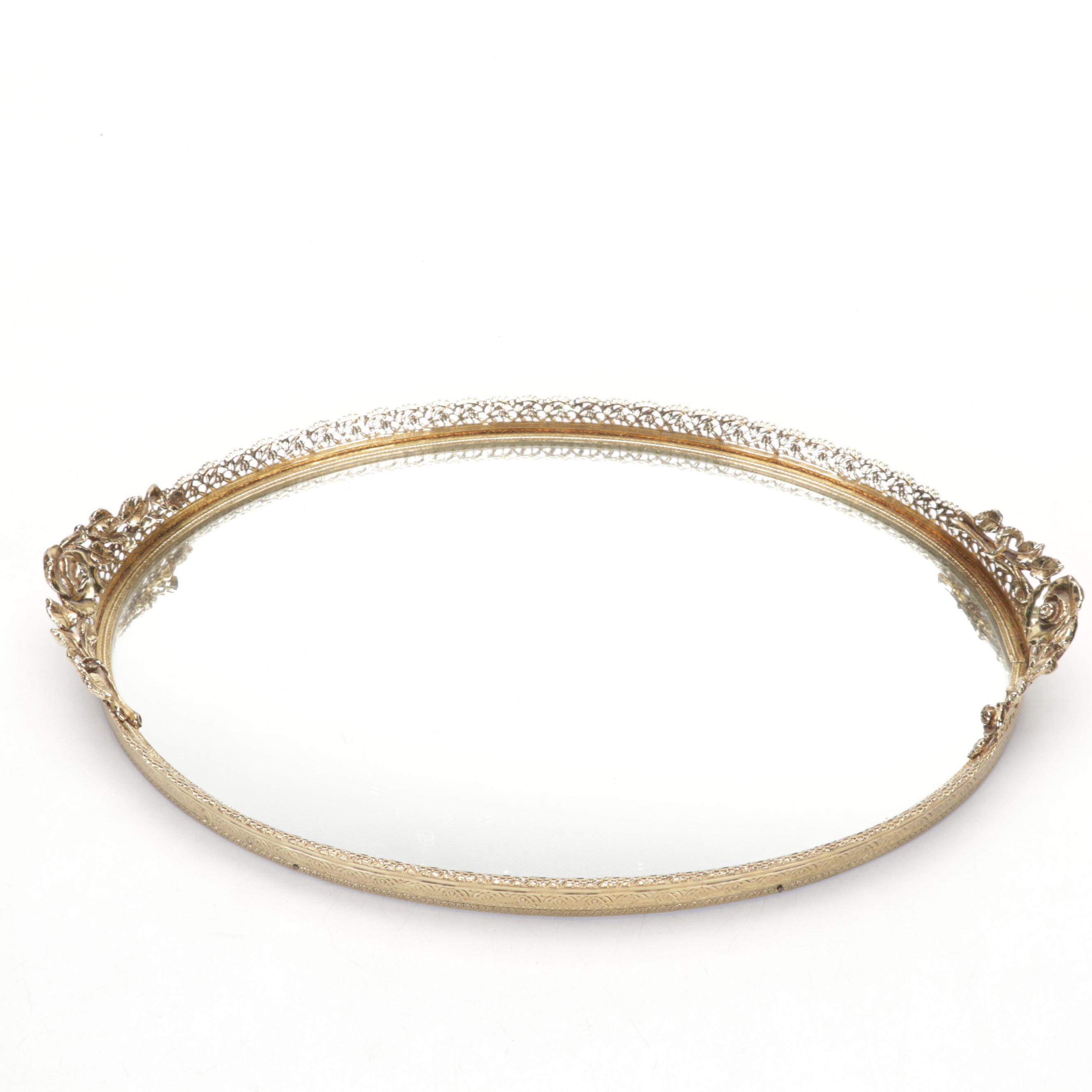 Dresden Porcelain Dish with Vanity Accessories and Stained Glass Hand Mirror