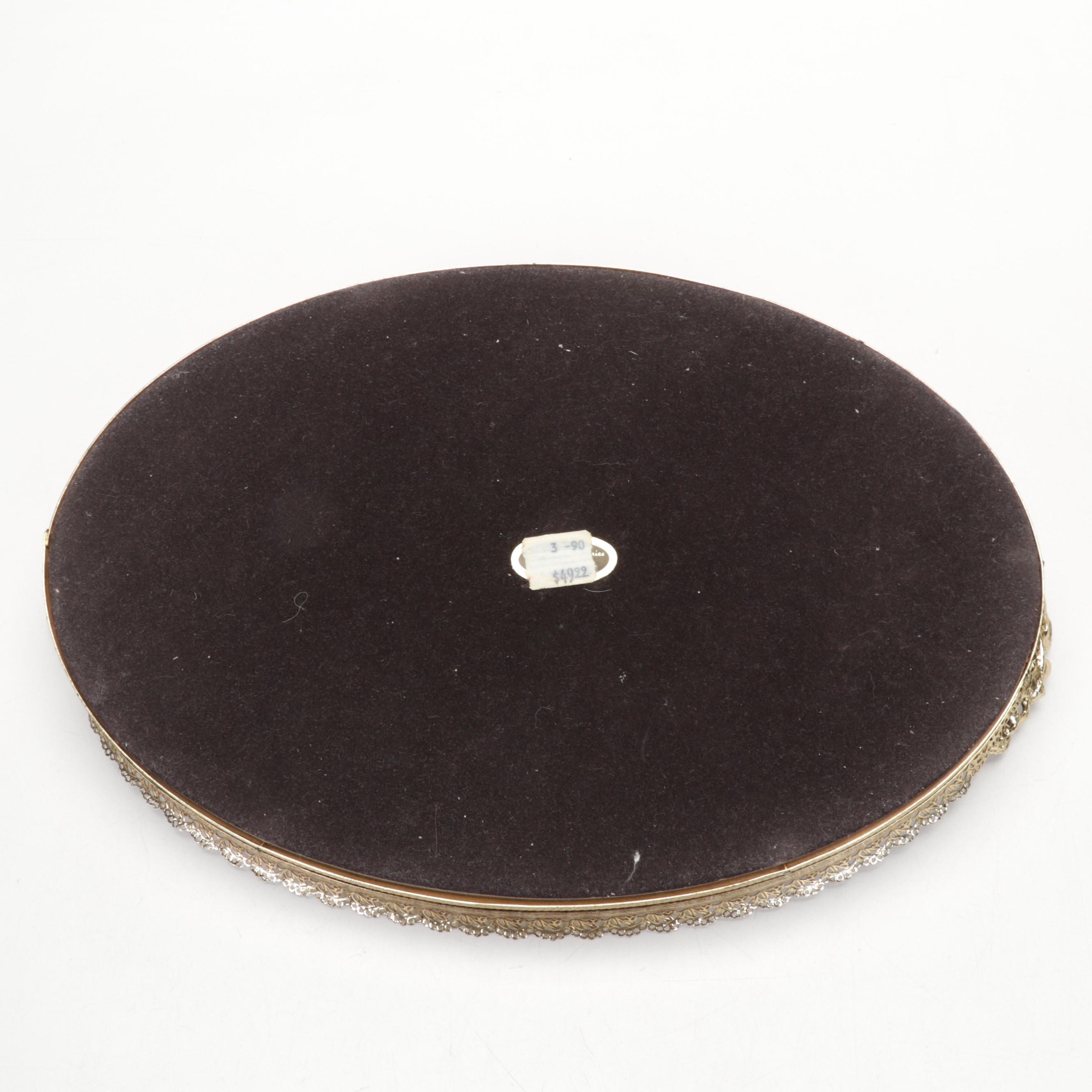 Dresden Porcelain Dish with Vanity Accessories and Stained Glass Hand Mirror