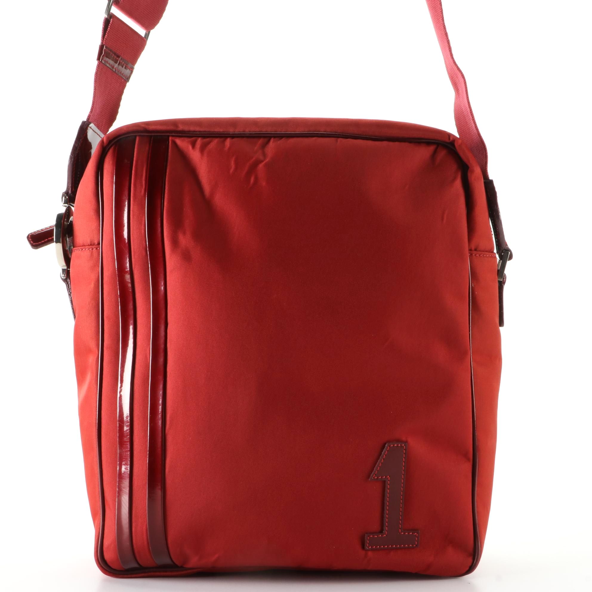 Christian Dior Crossbody Bag in Red Nylon and Patent Leather Trim