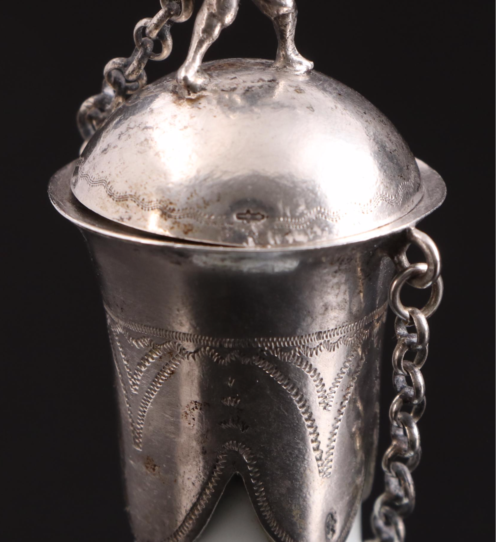 Dutch 800 Silver Mounted Chinese Blue and White Porcelain Bottle Vase, 19th C.