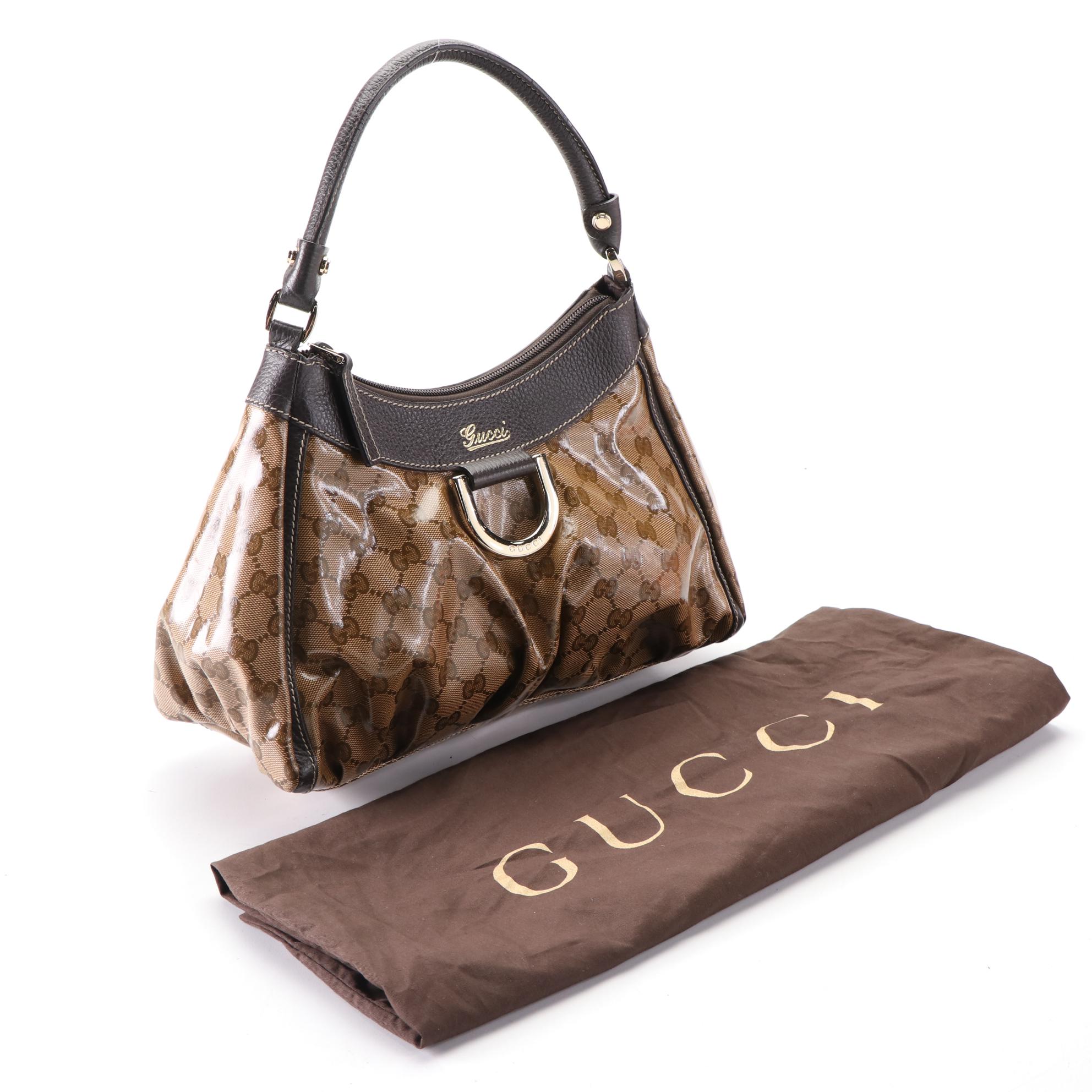 Gucci Abbey Shoulder Bag in GG Crystal Canvas and Grain Leather