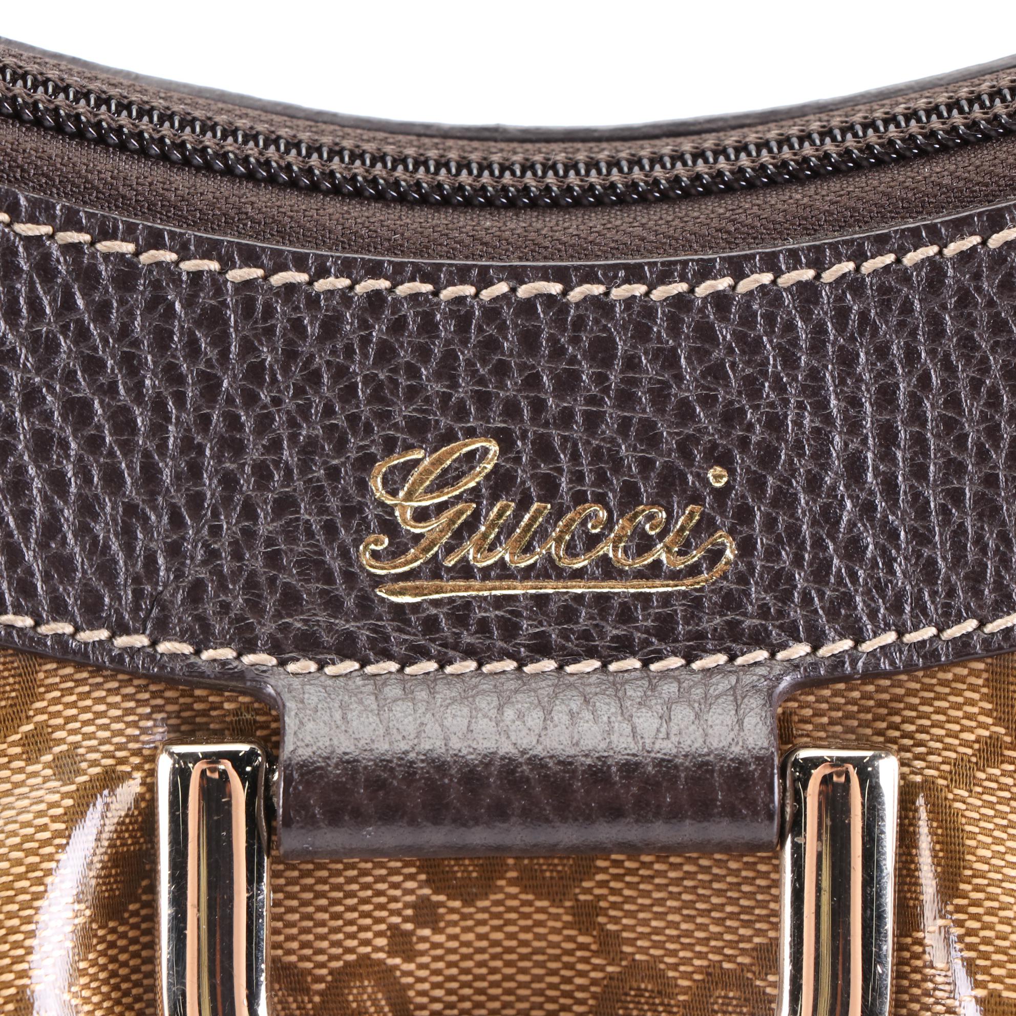 Gucci Abbey Shoulder Bag in GG Crystal Canvas and Grain Leather