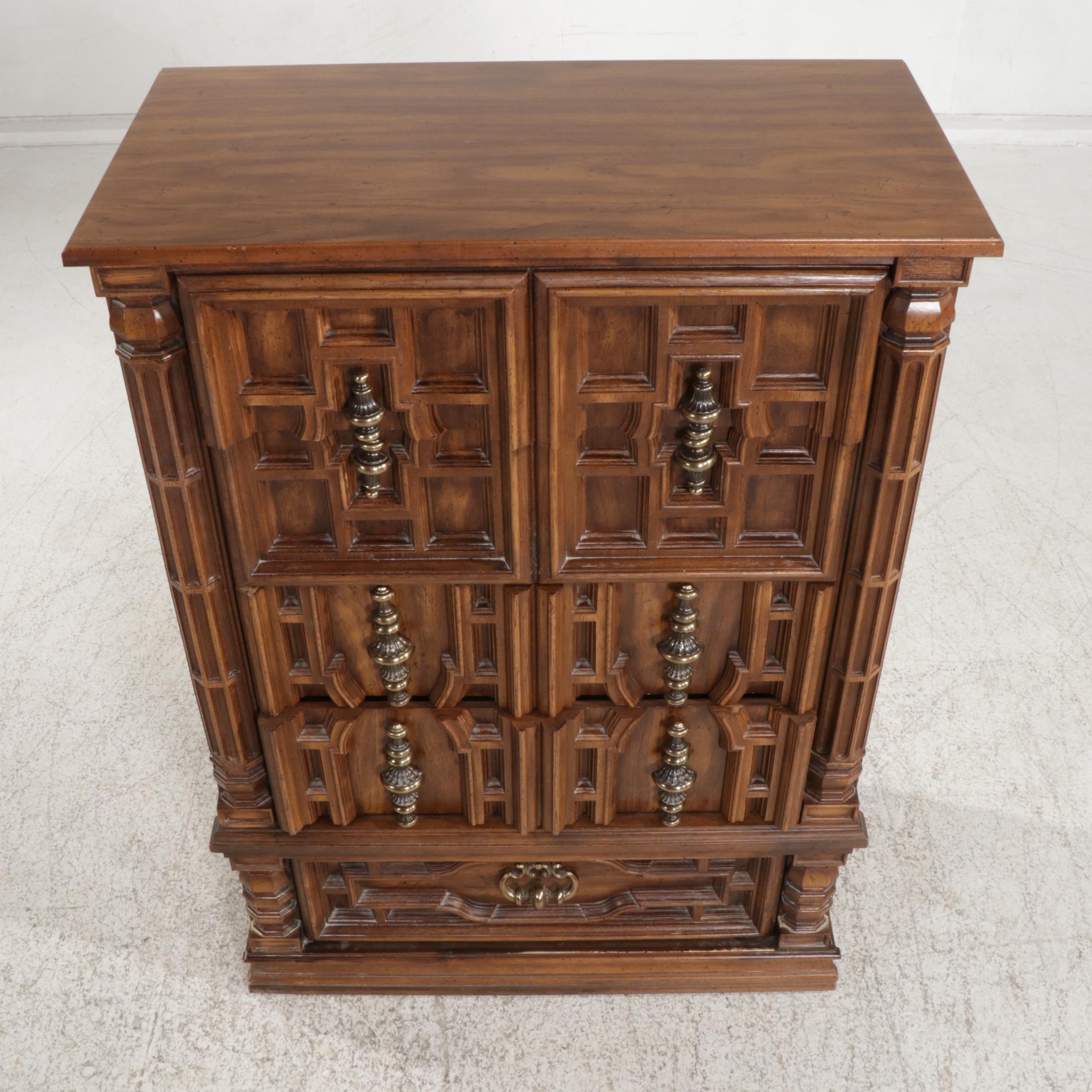 Spanish Baroque Style Dresser, Chest and Nightstand, Late 20th Century