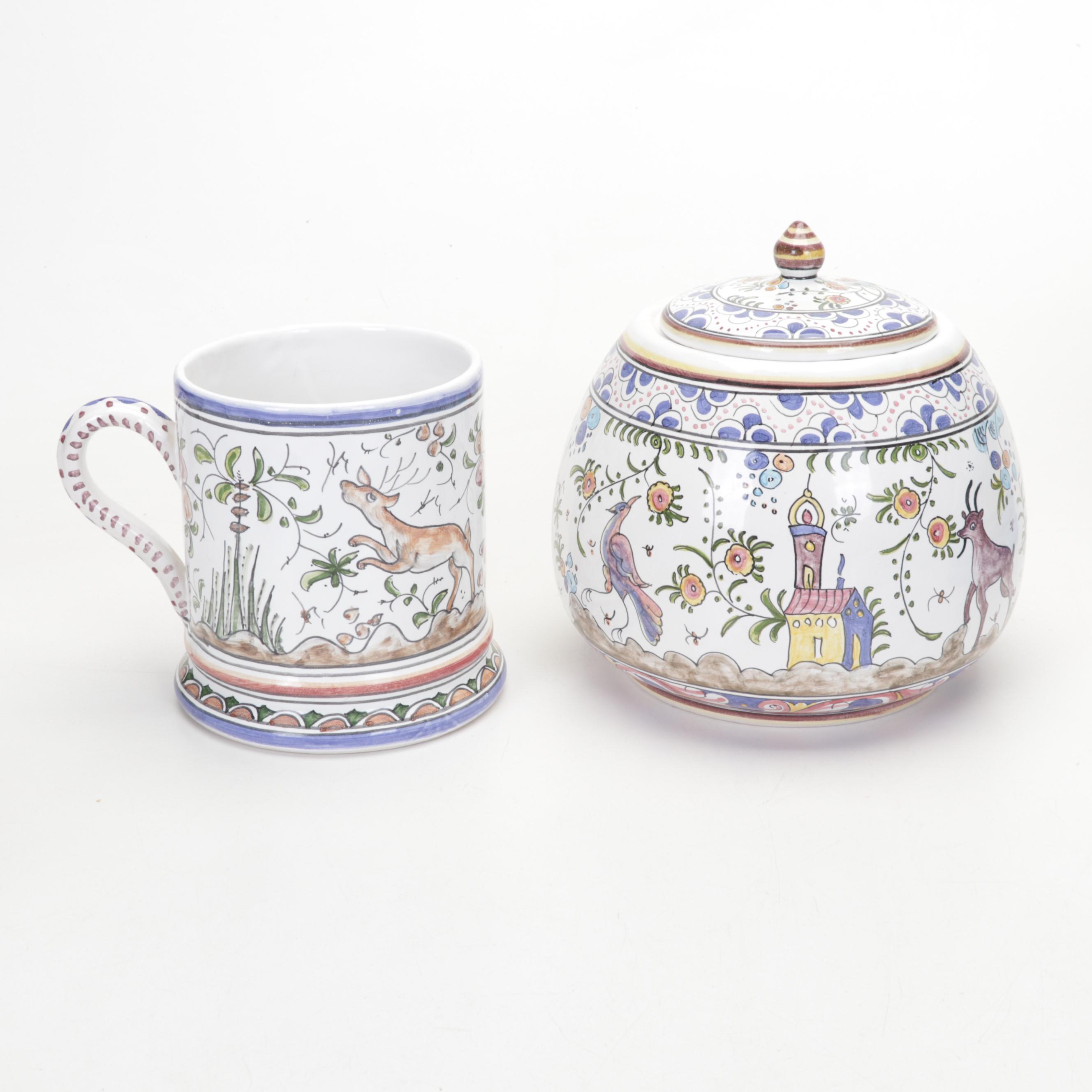 Arthur Court Tea Caddy with Portuguese Faïence and Other Tableware