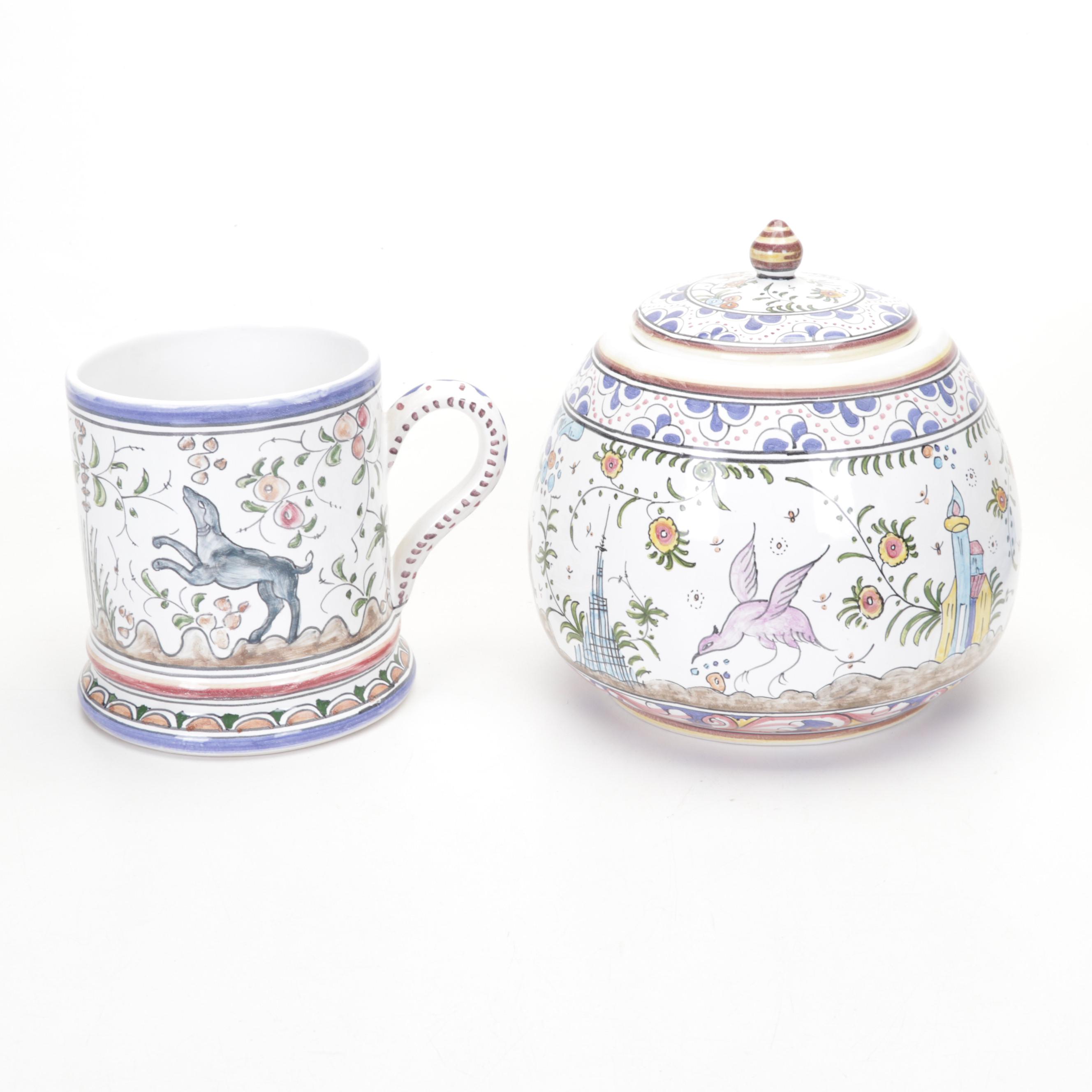 Arthur Court Tea Caddy with Portuguese Faïence and Other Tableware
