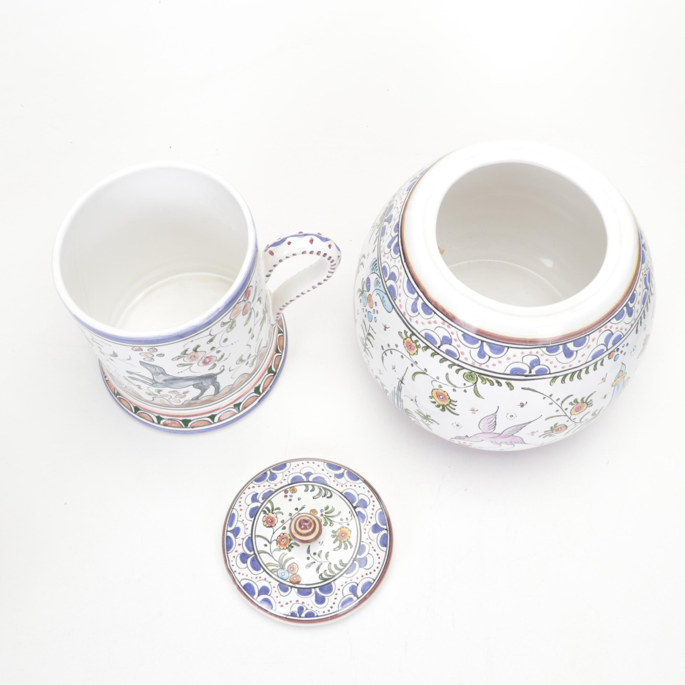 Arthur Court Tea Caddy with Portuguese Faïence and Other Tableware