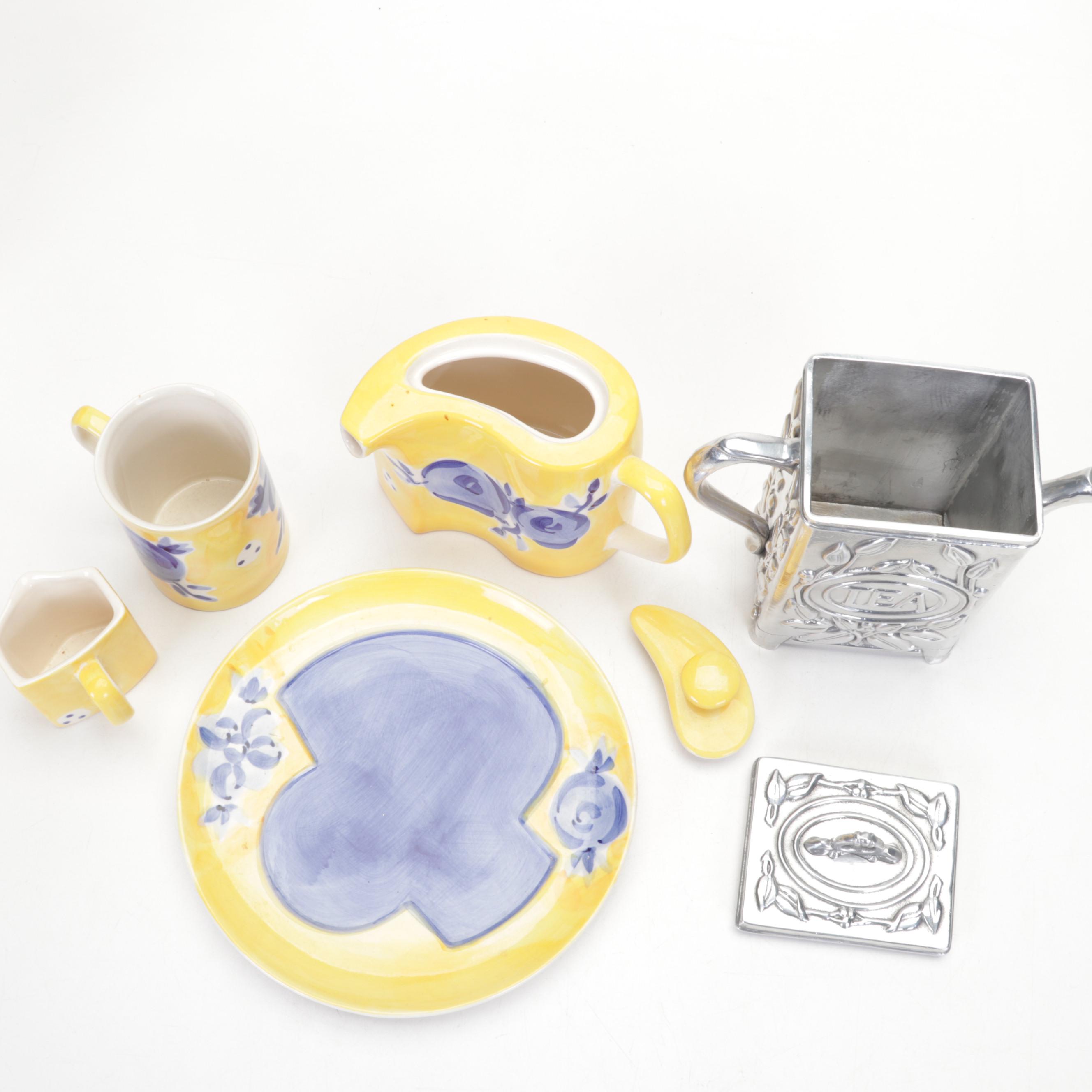 Arthur Court Tea Caddy with Portuguese Faïence and Other Tableware