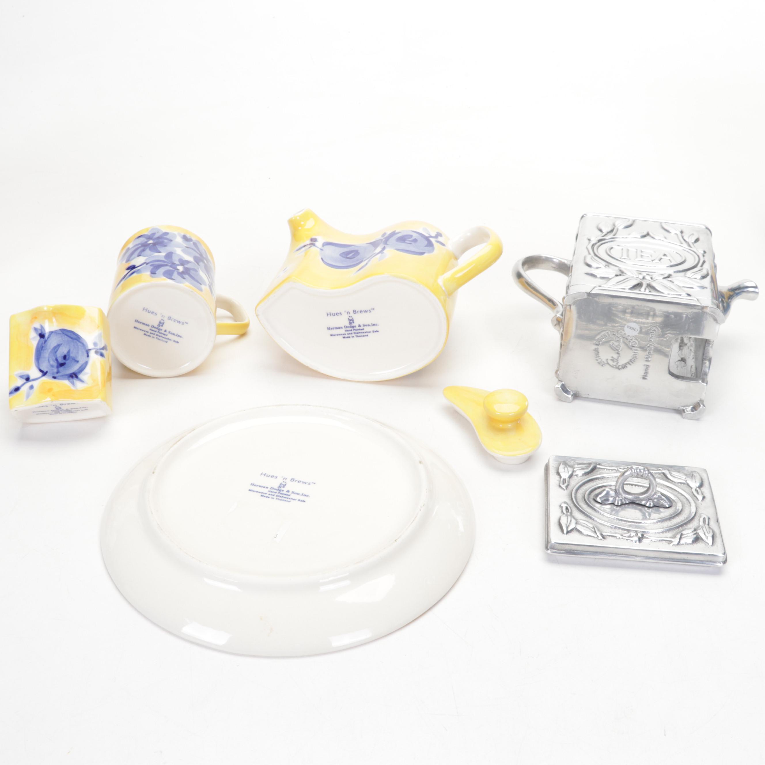 Arthur Court Tea Caddy with Portuguese Faïence and Other Tableware