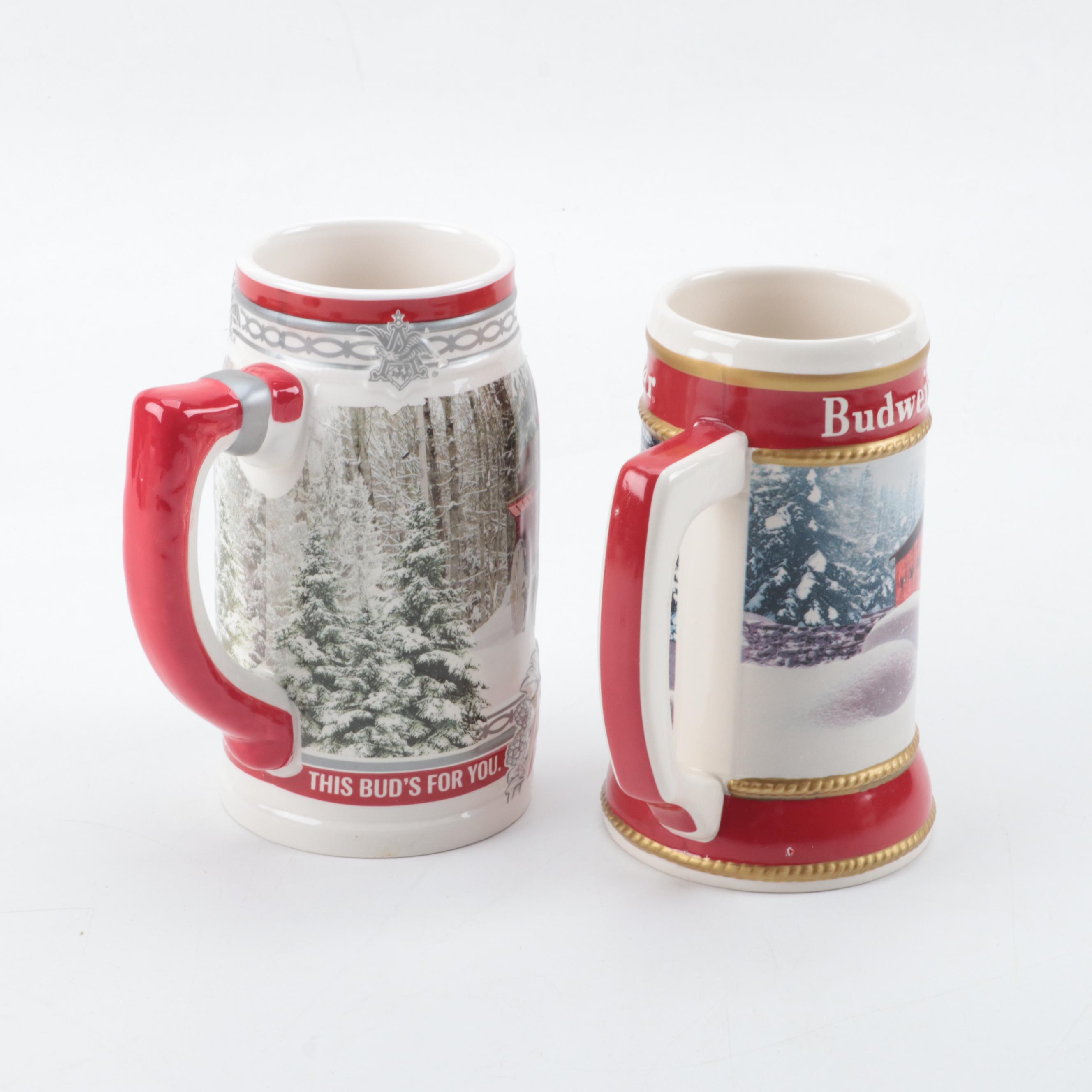 Anheuser-Busch Budweiser Holiday Ceramic Beer Steins