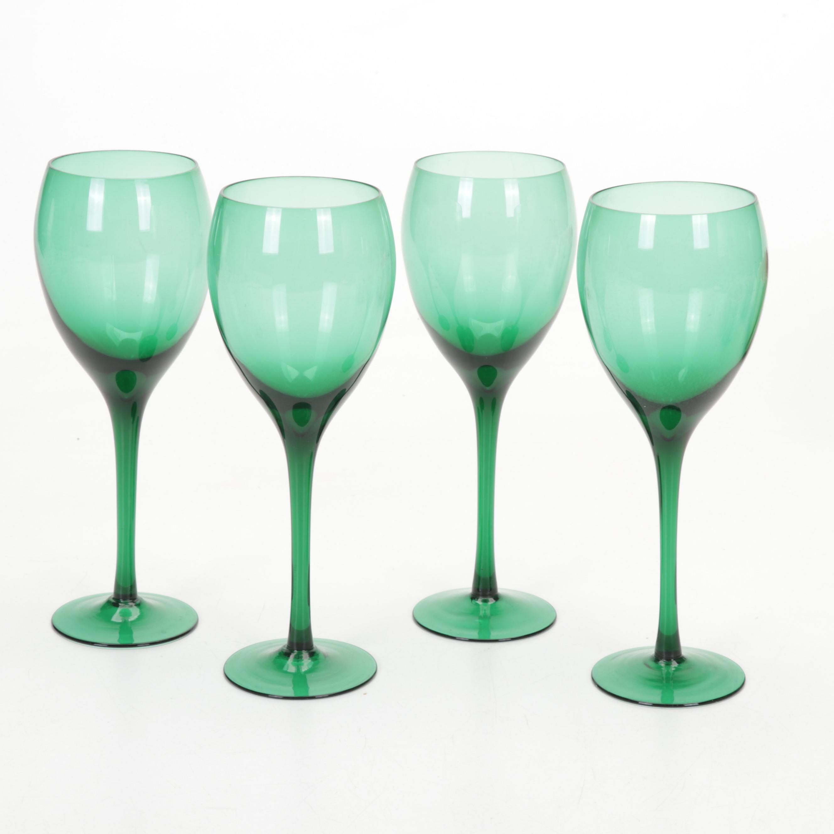 Blush Pink and Emerald Green Wine Glasses With Ceramic Watermelon Salad Set
