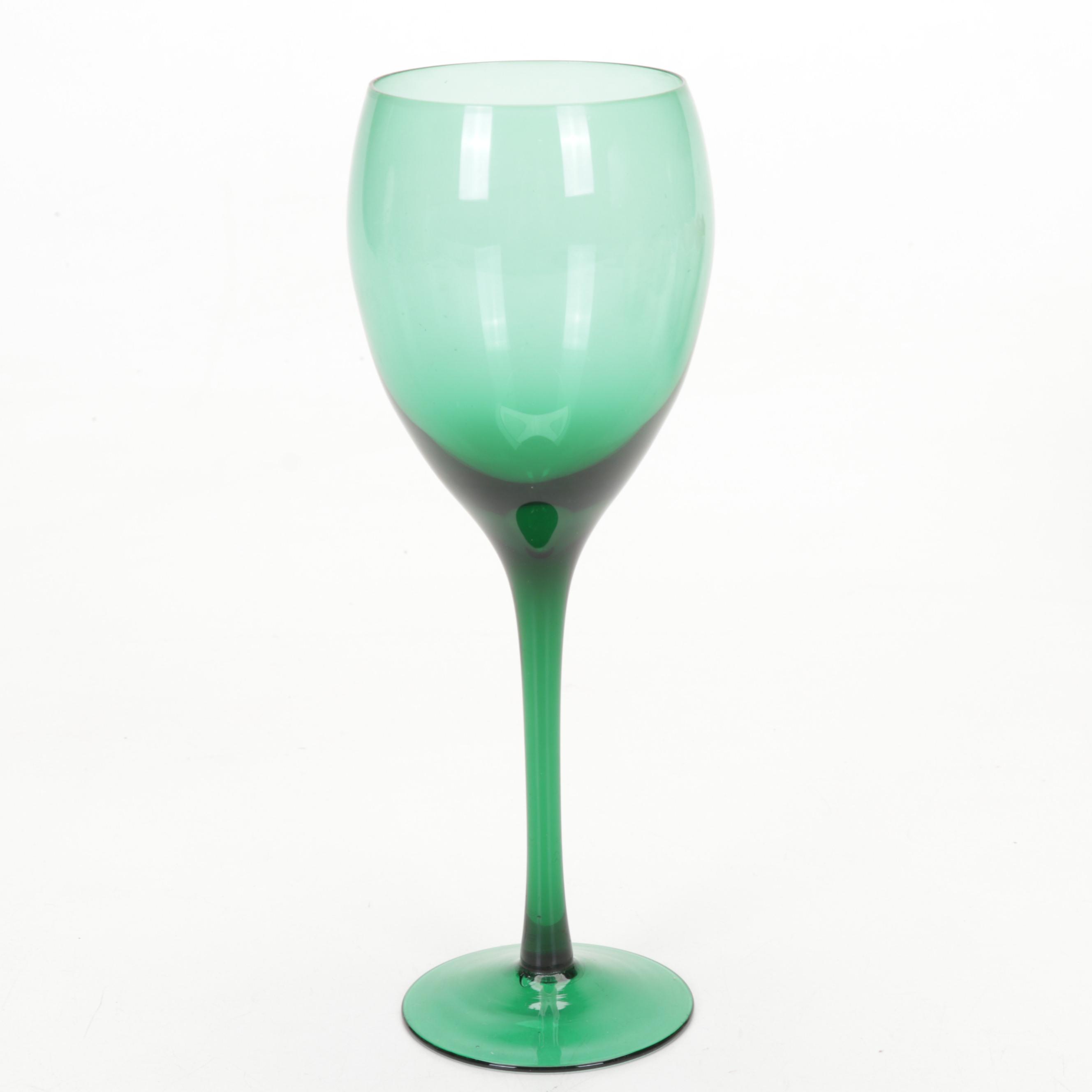 Blush Pink and Emerald Green Wine Glasses With Ceramic Watermelon Salad Set