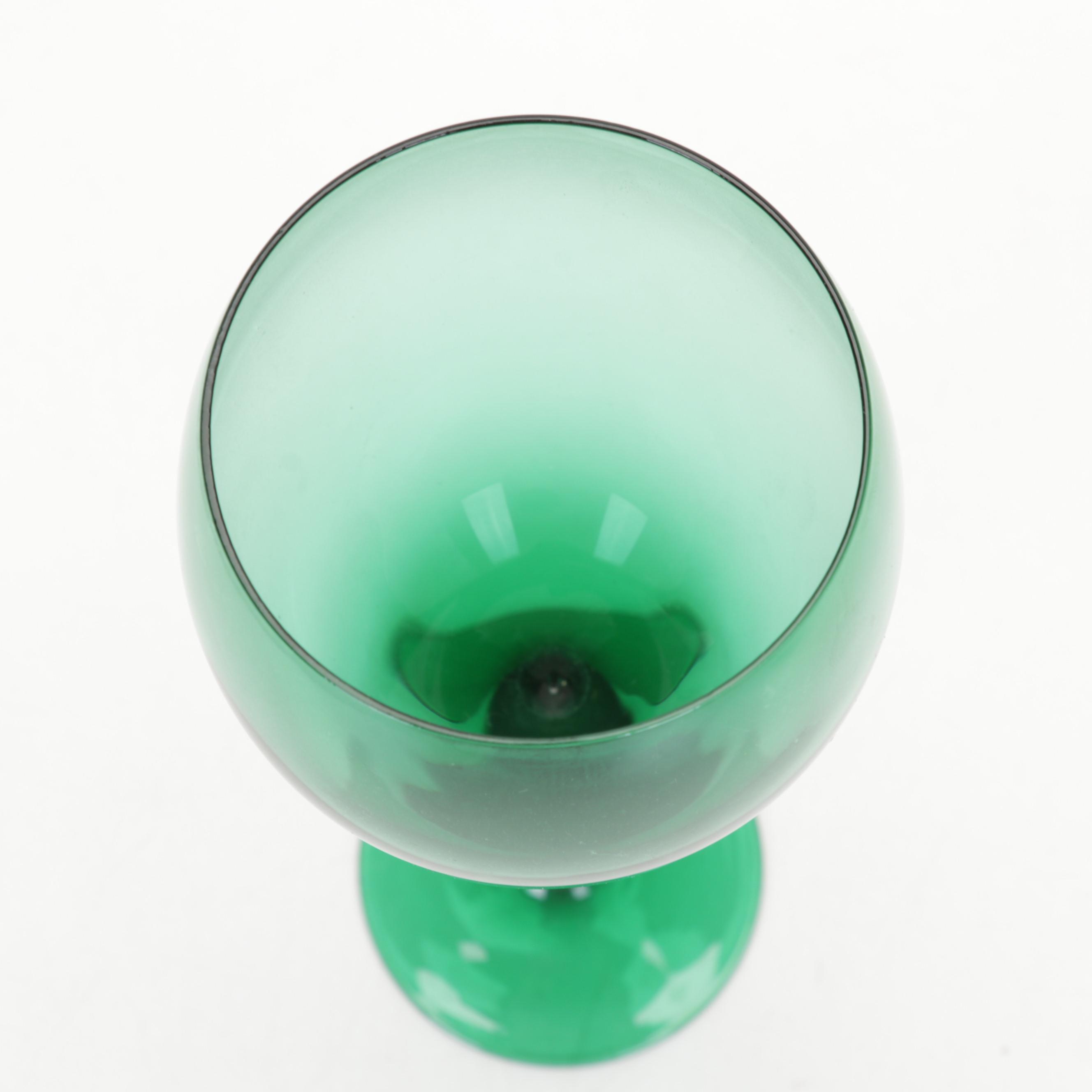 Blush Pink and Emerald Green Wine Glasses With Ceramic Watermelon Salad Set