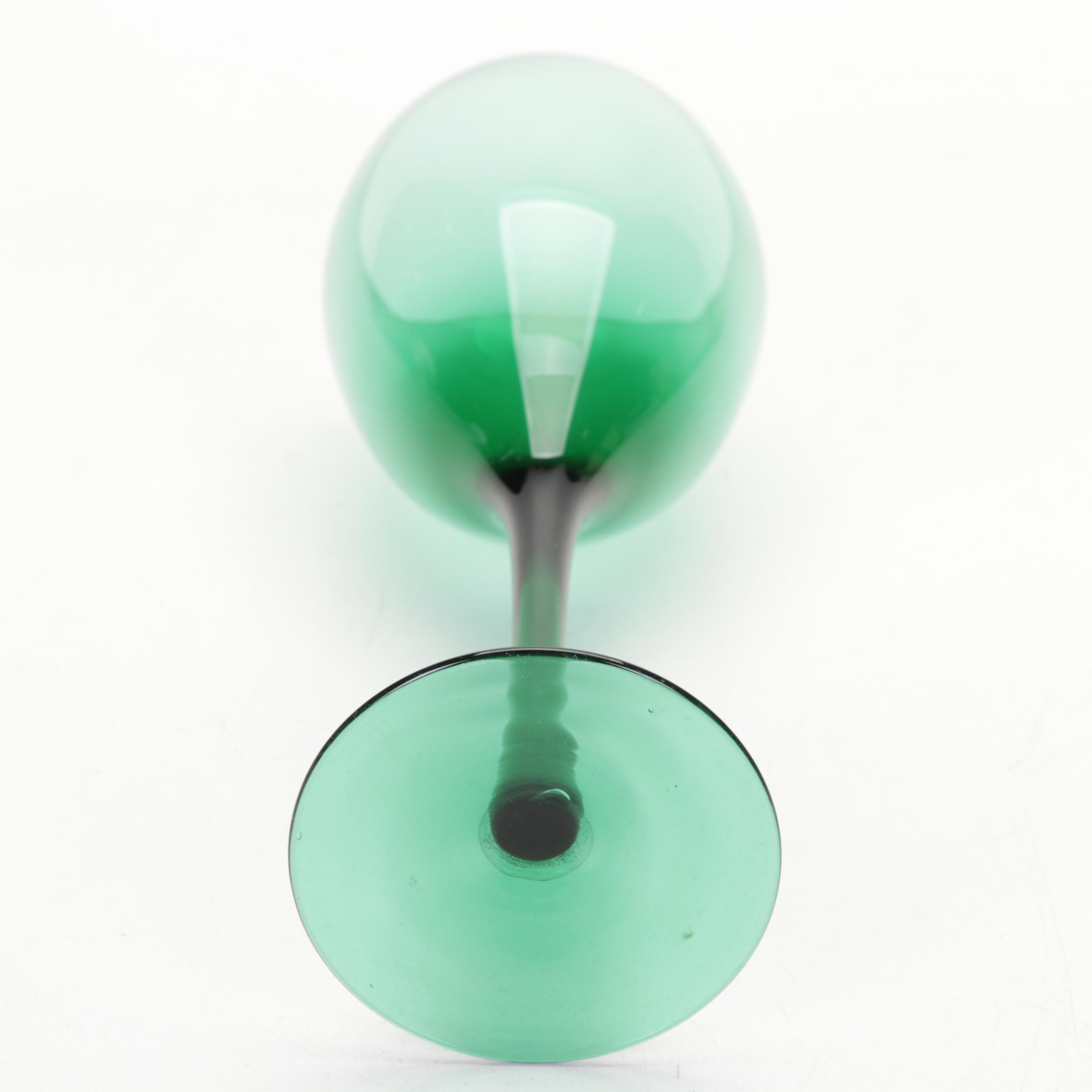 Blush Pink and Emerald Green Wine Glasses With Ceramic Watermelon Salad Set