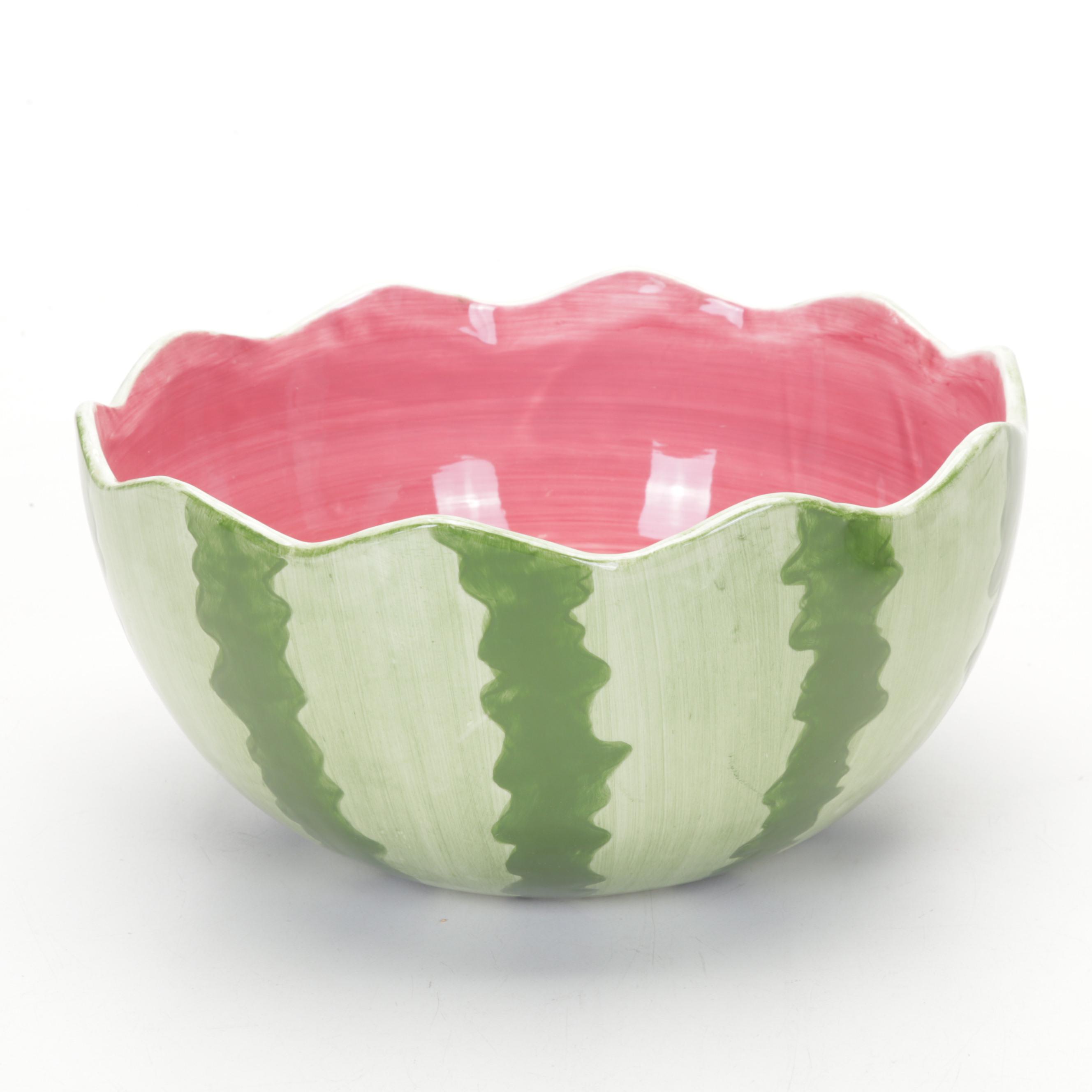 Blush Pink and Emerald Green Wine Glasses With Ceramic Watermelon Salad Set