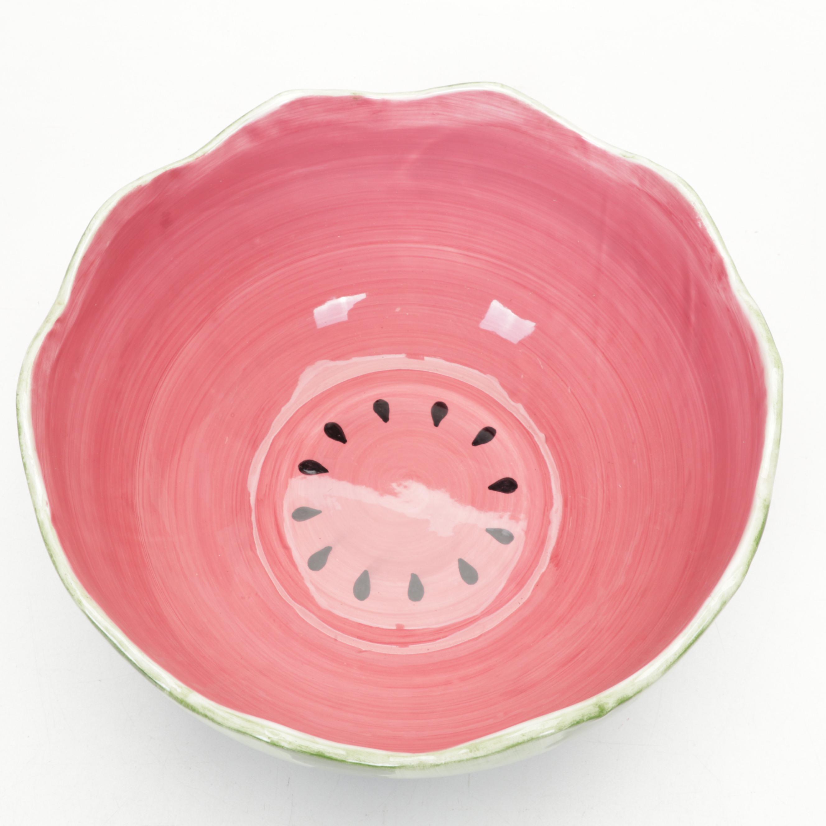 Blush Pink and Emerald Green Wine Glasses With Ceramic Watermelon Salad Set