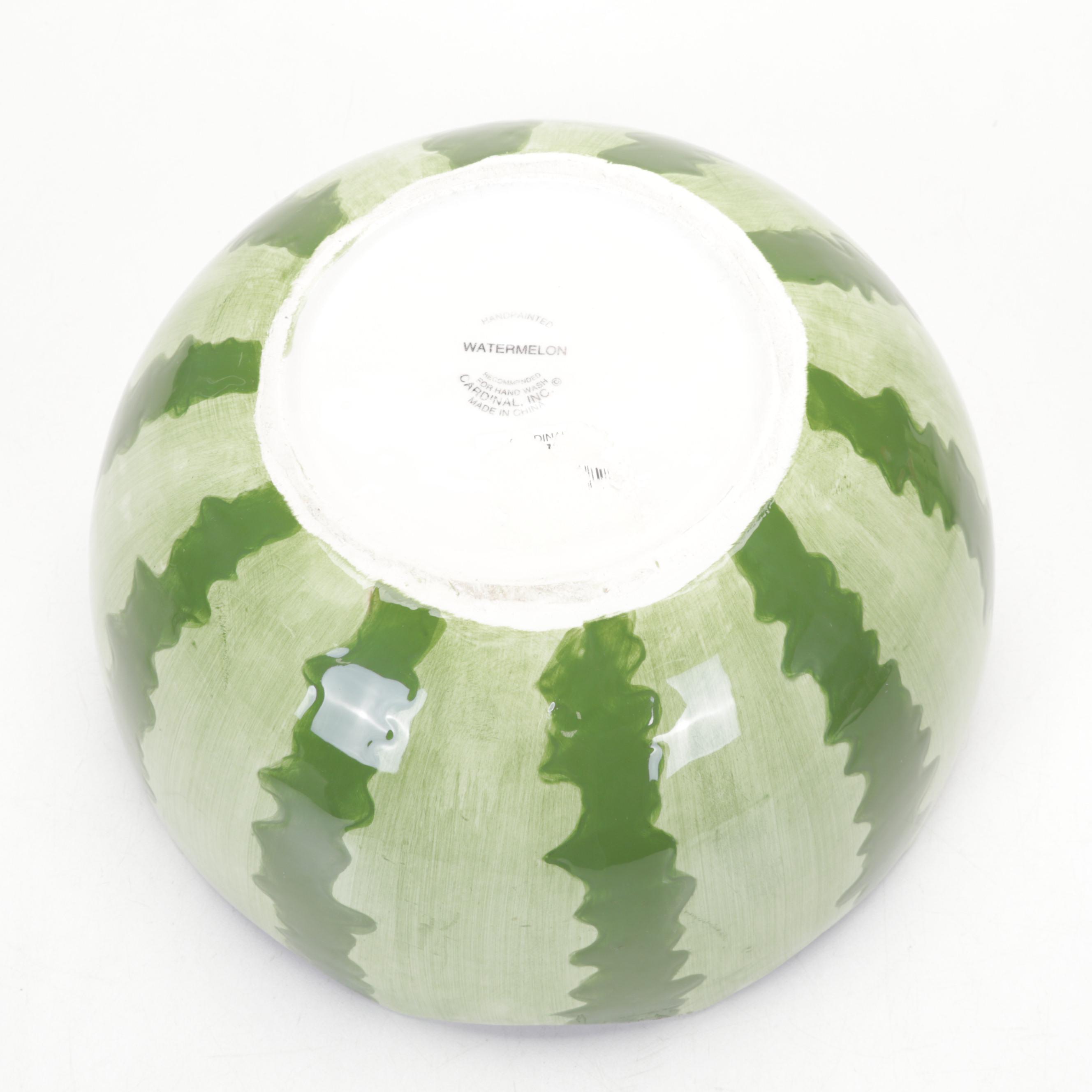 Blush Pink and Emerald Green Wine Glasses With Ceramic Watermelon Salad Set