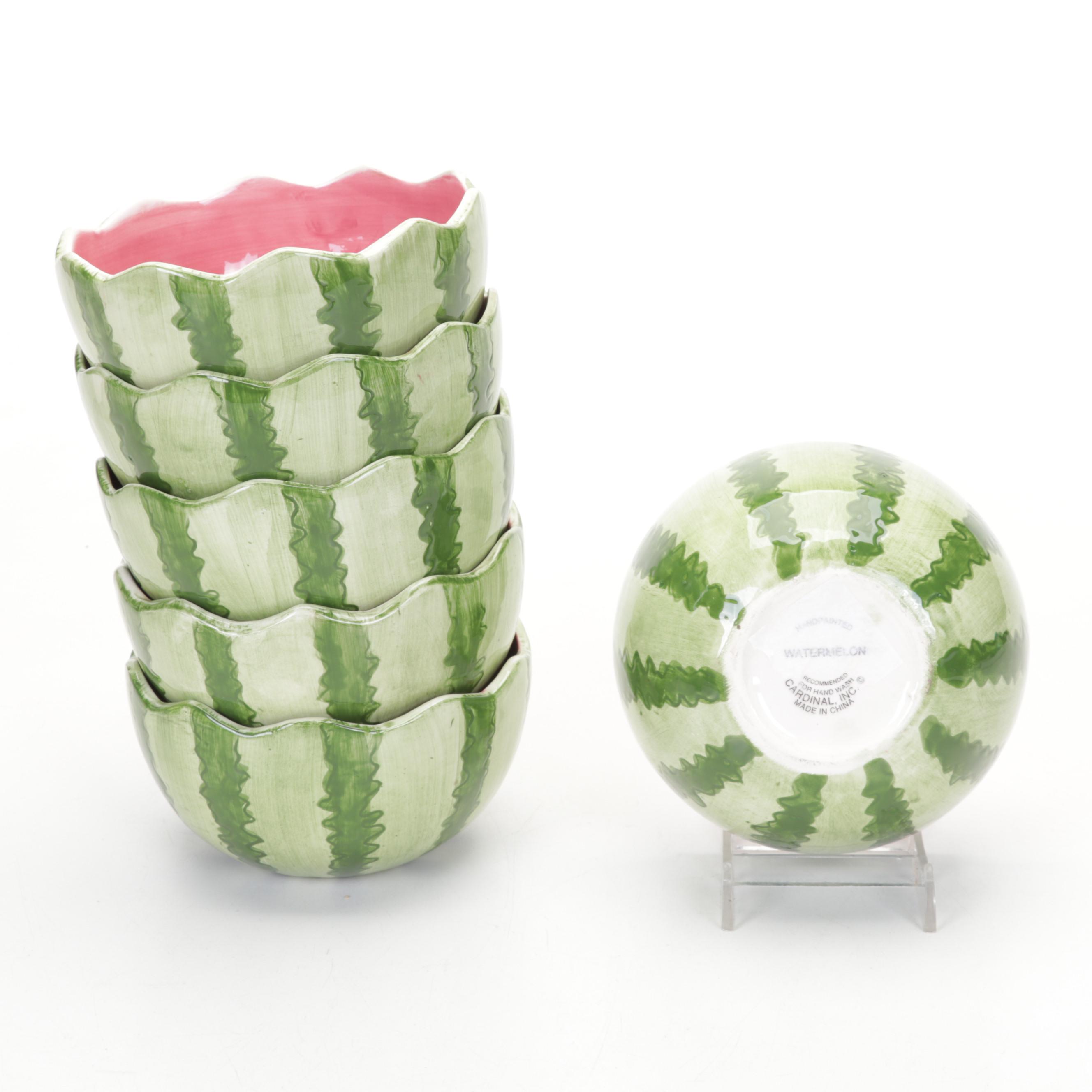 Blush Pink and Emerald Green Wine Glasses With Ceramic Watermelon Salad Set