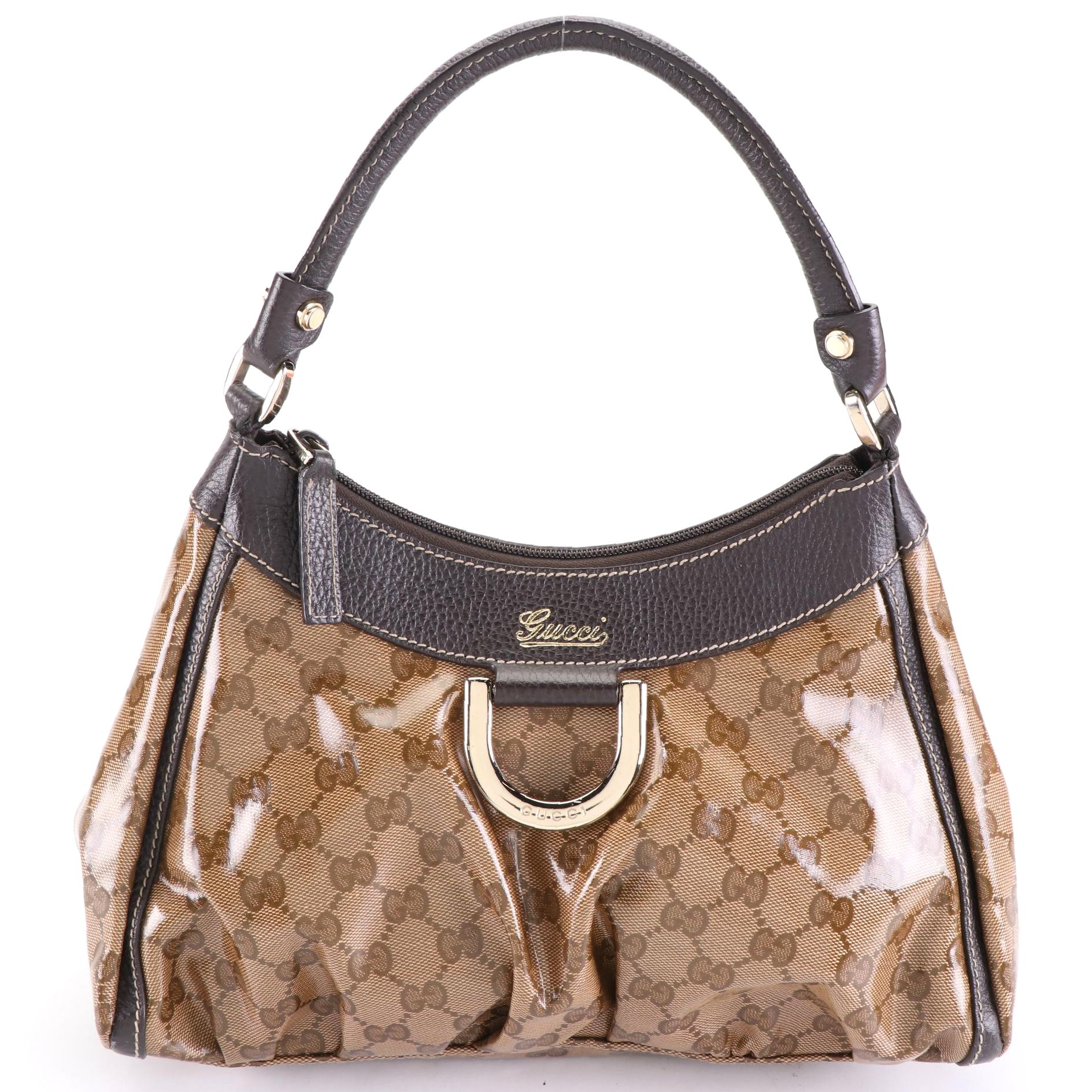 Gucci Abbey Shoulder Bag in GG Crystal Canvas and Grain Leather