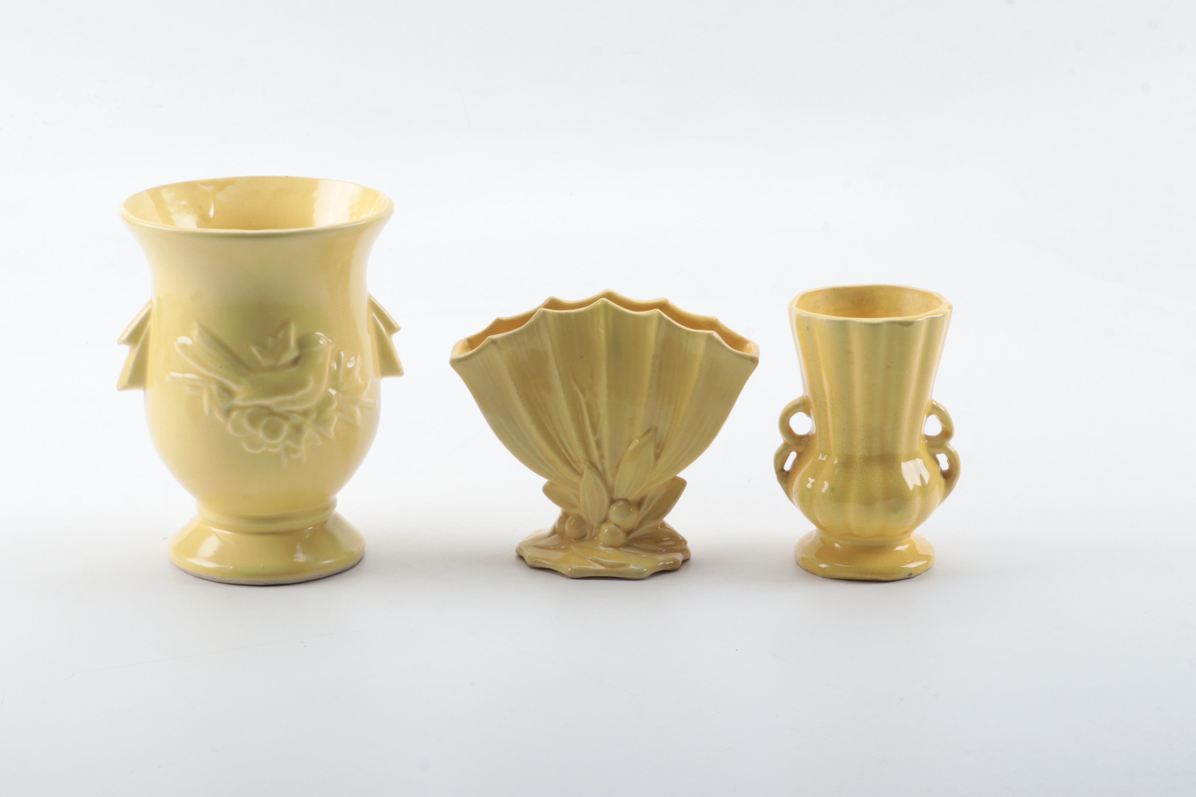 McCoy Pottery Yellow Glazed Ceramic Vases, Mid-20th Century