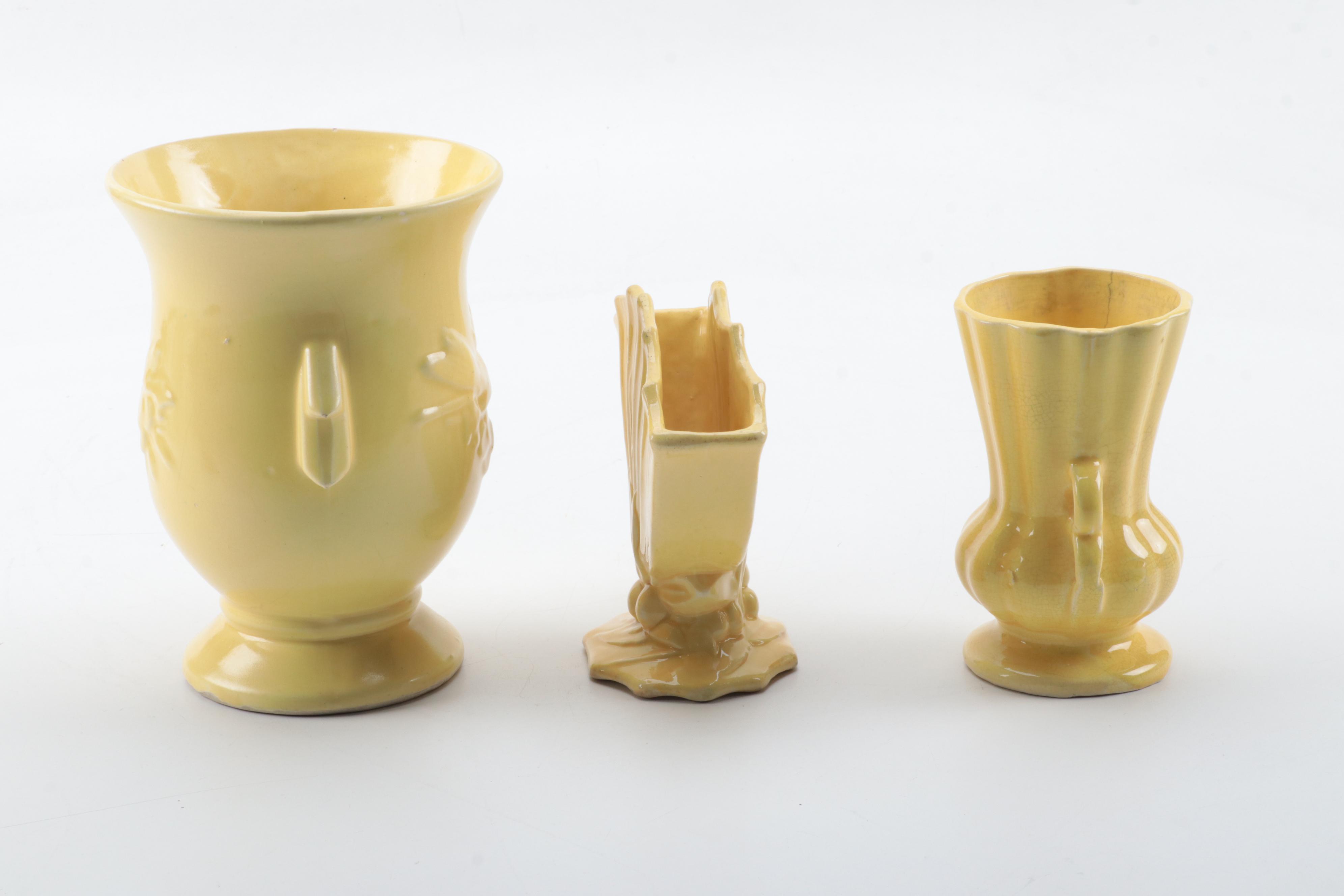 McCoy Pottery Yellow Glazed Ceramic Vases, Mid-20th Century