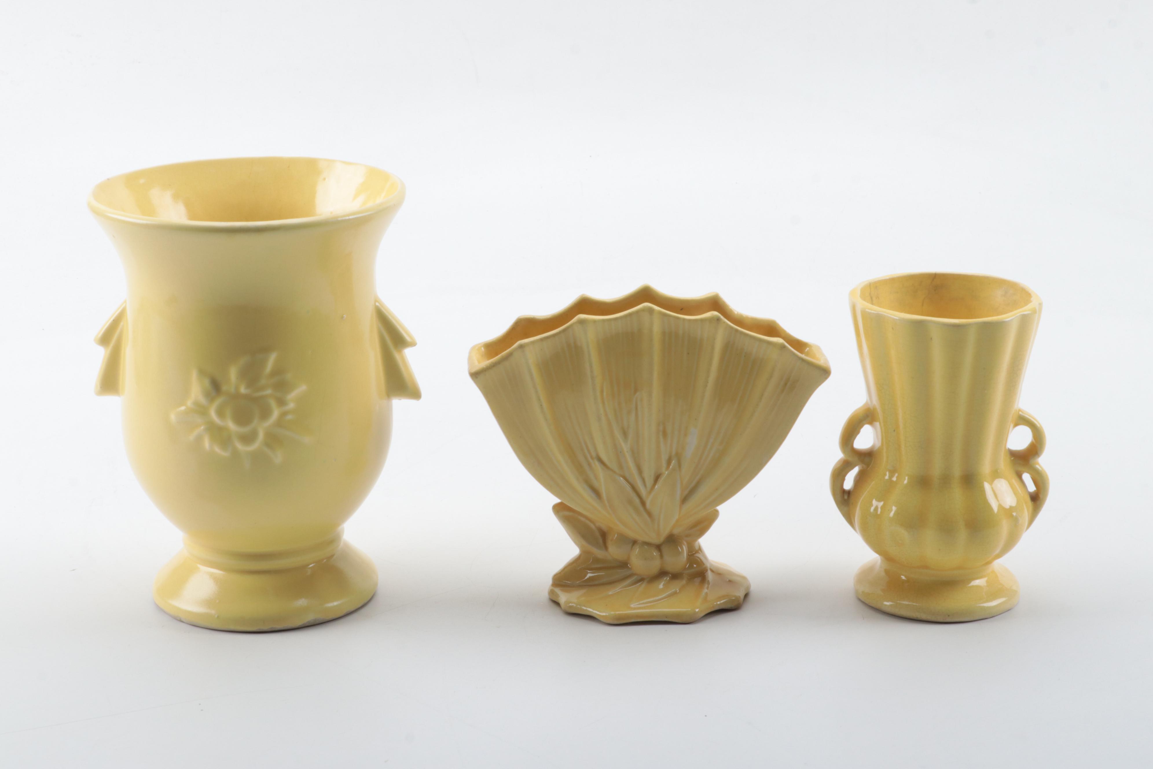 McCoy Pottery Yellow Glazed Ceramic Vases, Mid-20th Century