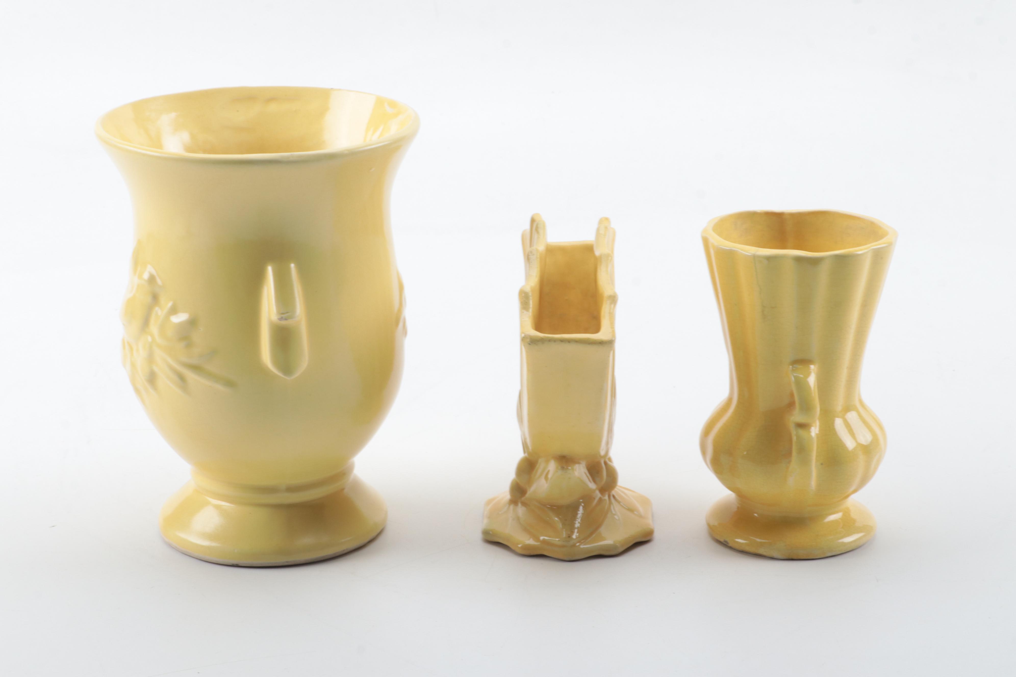 McCoy Pottery Yellow Glazed Ceramic Vases, Mid-20th Century