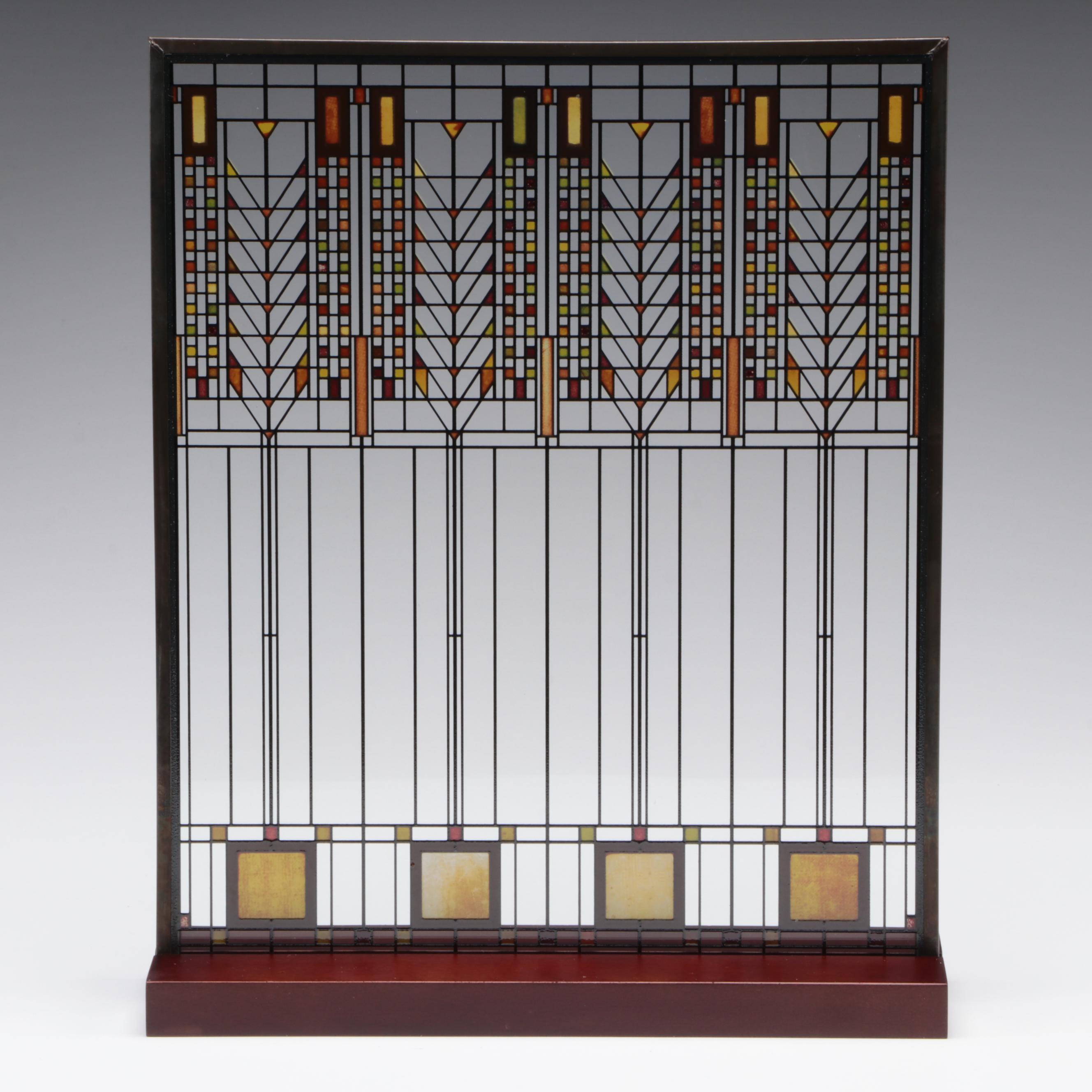 Frank Lloyd Wright Foundation "Tree of Life" Replica Glass Panel and Stand