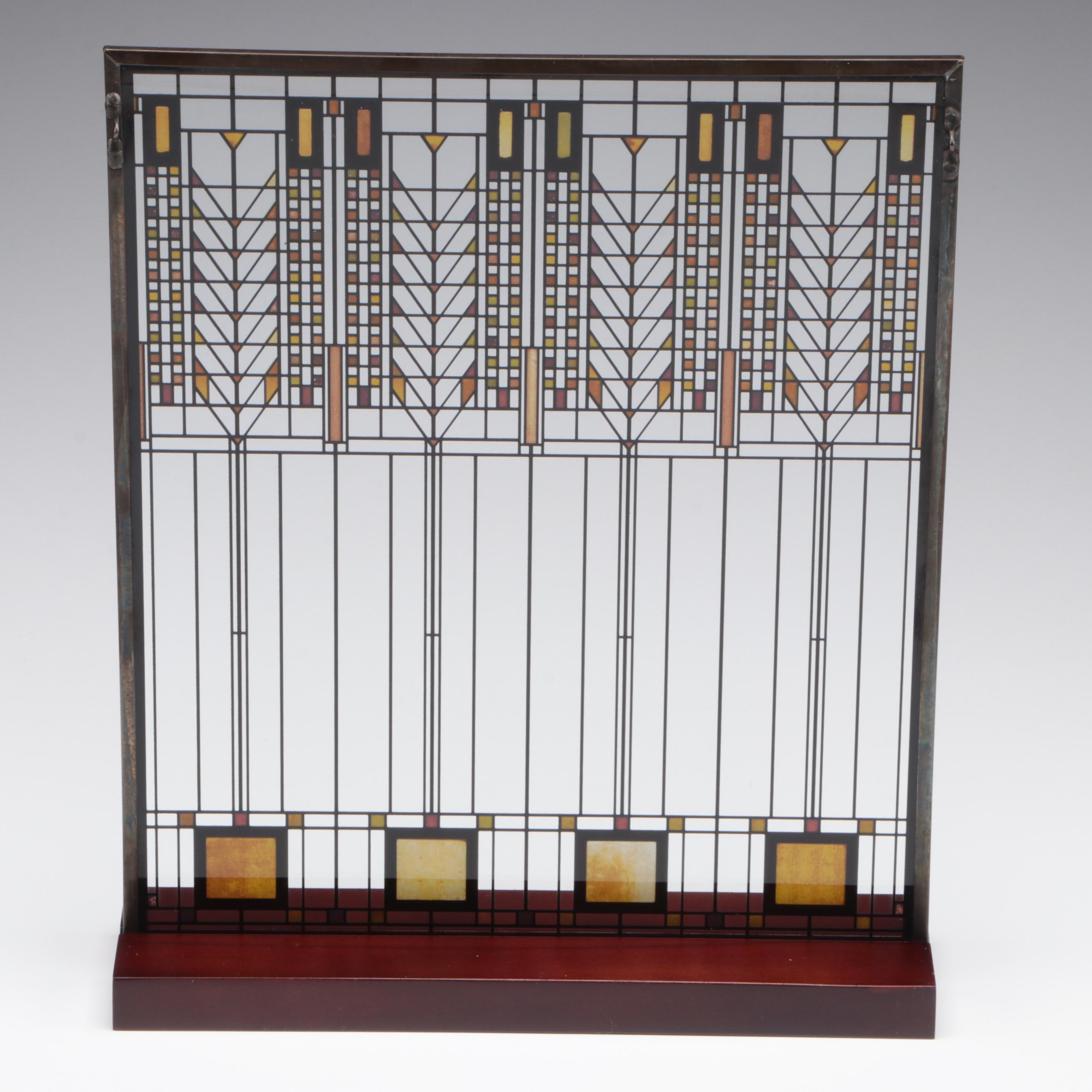 Frank Lloyd Wright Foundation "Tree of Life" Replica Glass Panel and Stand