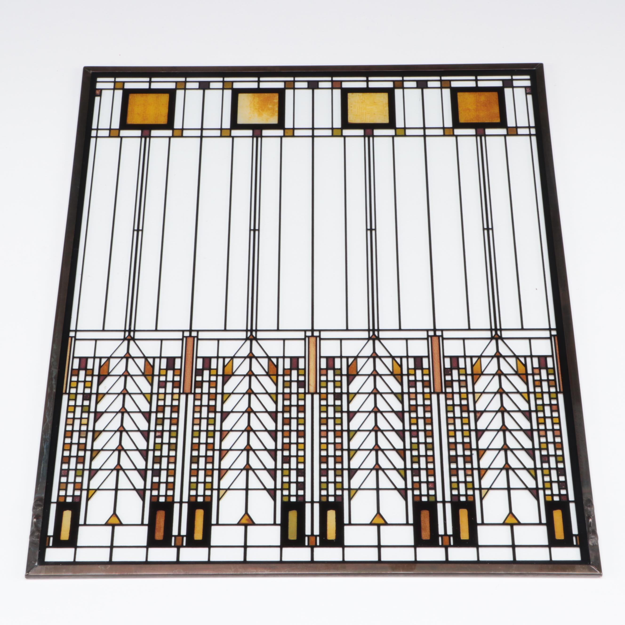 Frank Lloyd Wright Foundation "Tree of Life" Replica Glass Panel and Stand