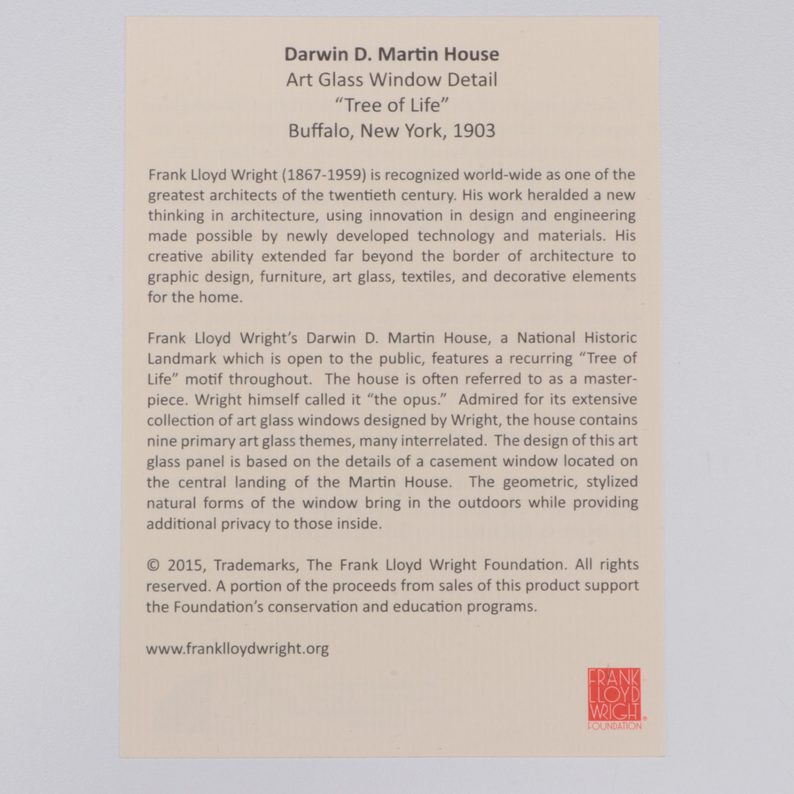 Frank Lloyd Wright Foundation "Tree of Life" Replica Glass Panel and Stand