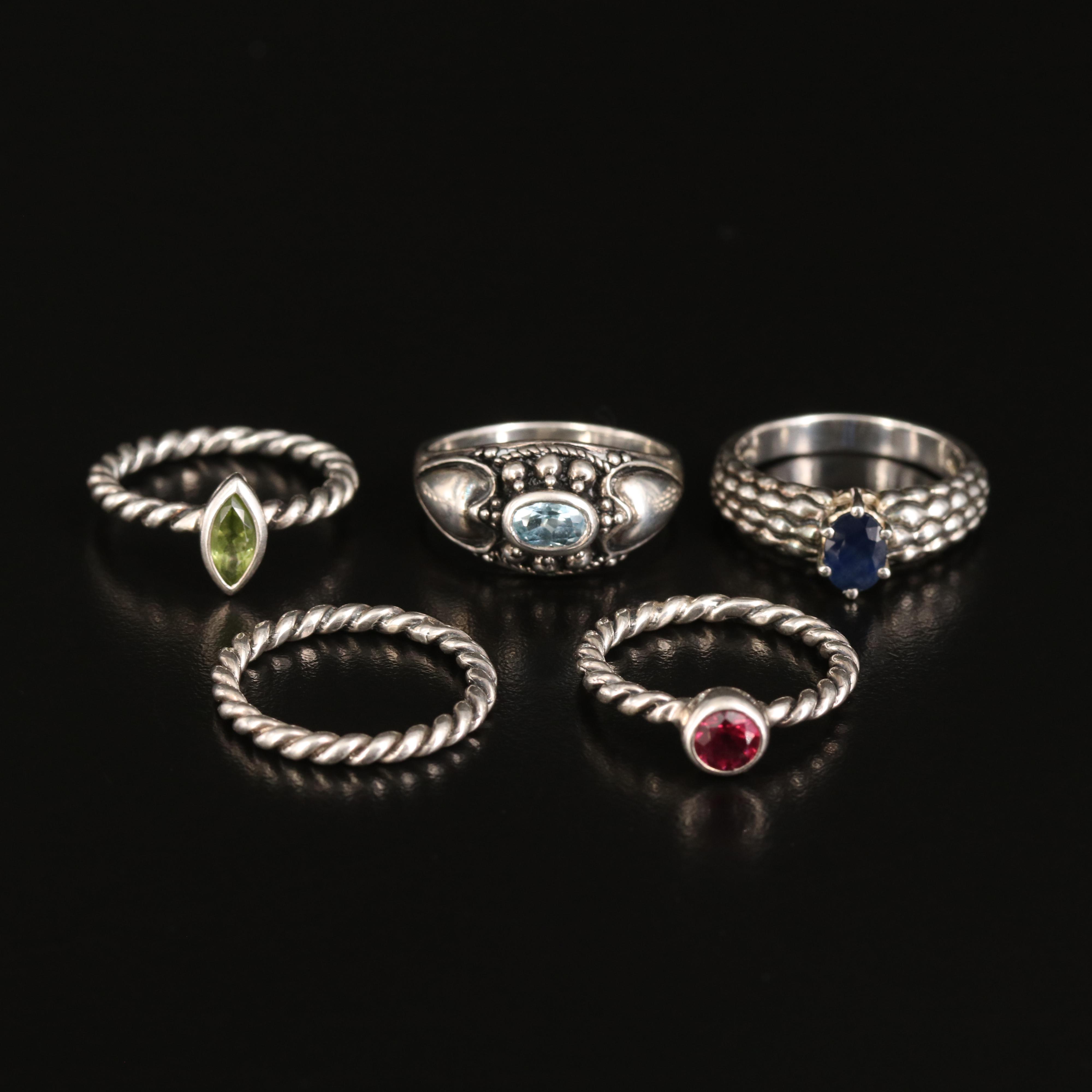 Sapphire and Topaz Featured in Collection of Fashion Rings in Sterling