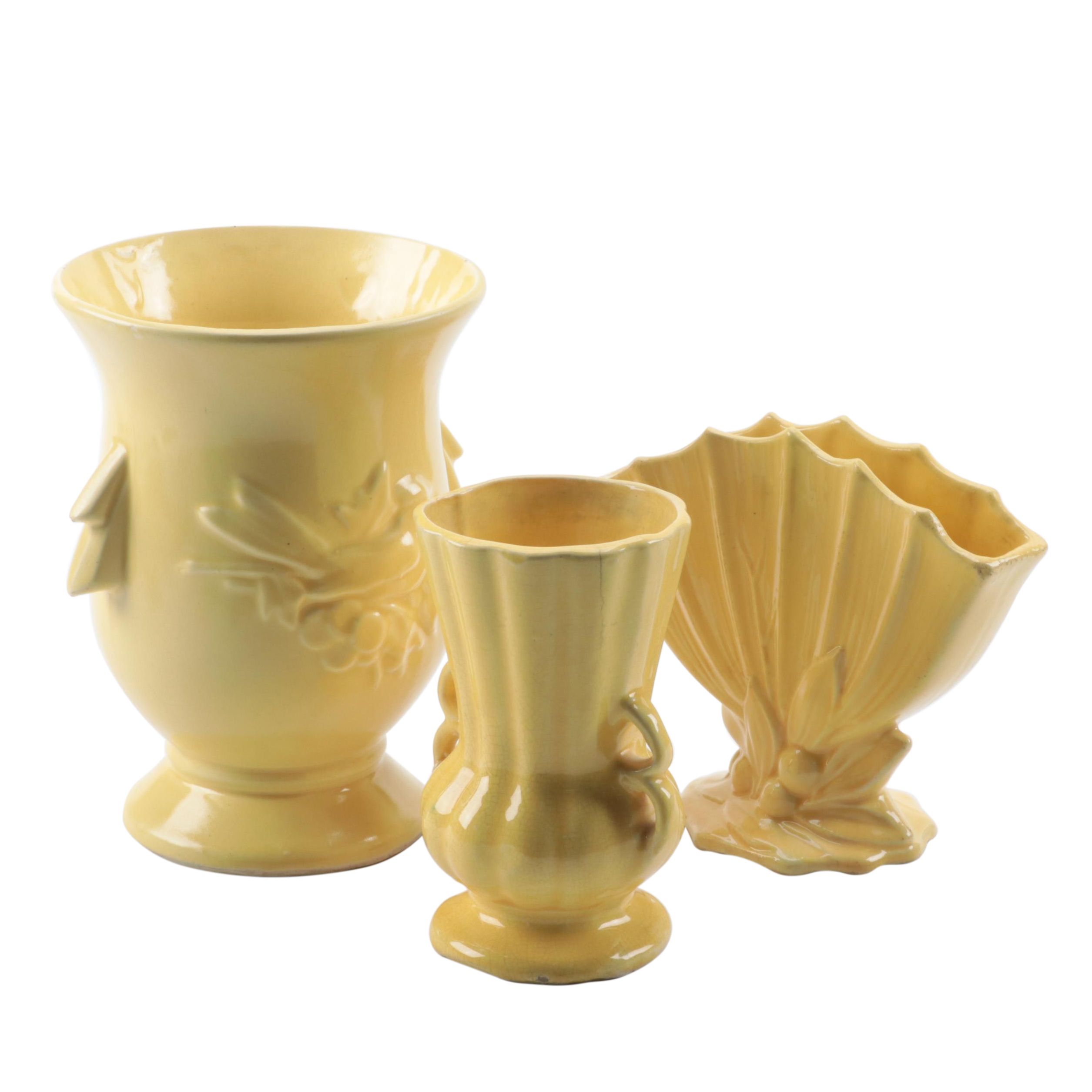 McCoy Pottery Yellow Glazed Ceramic Vases, Mid-20th Century