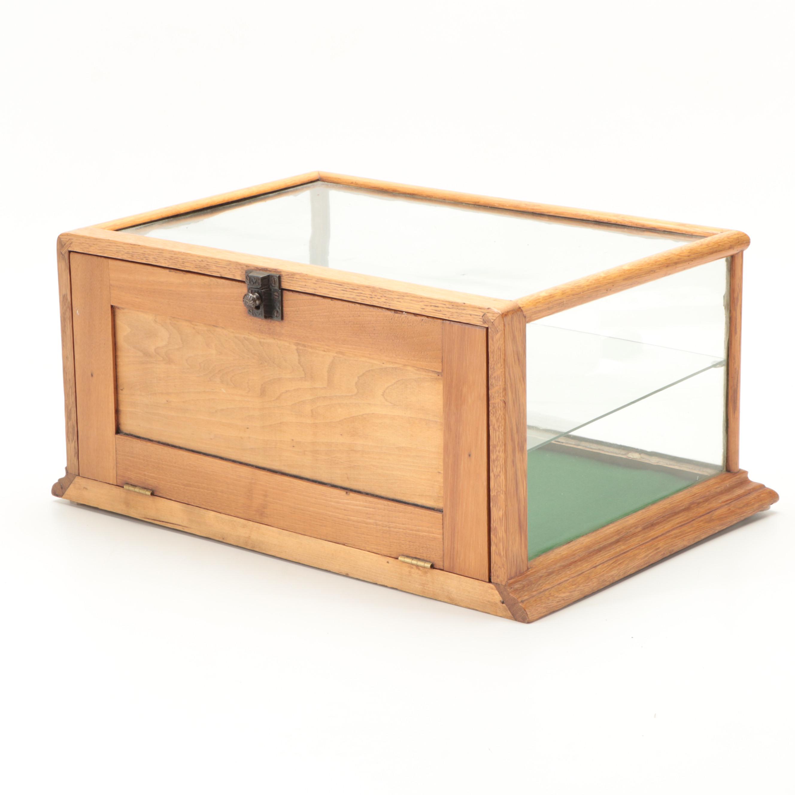 Oak, Mirror and Glass Tabletop Display Case, Early 20th Century