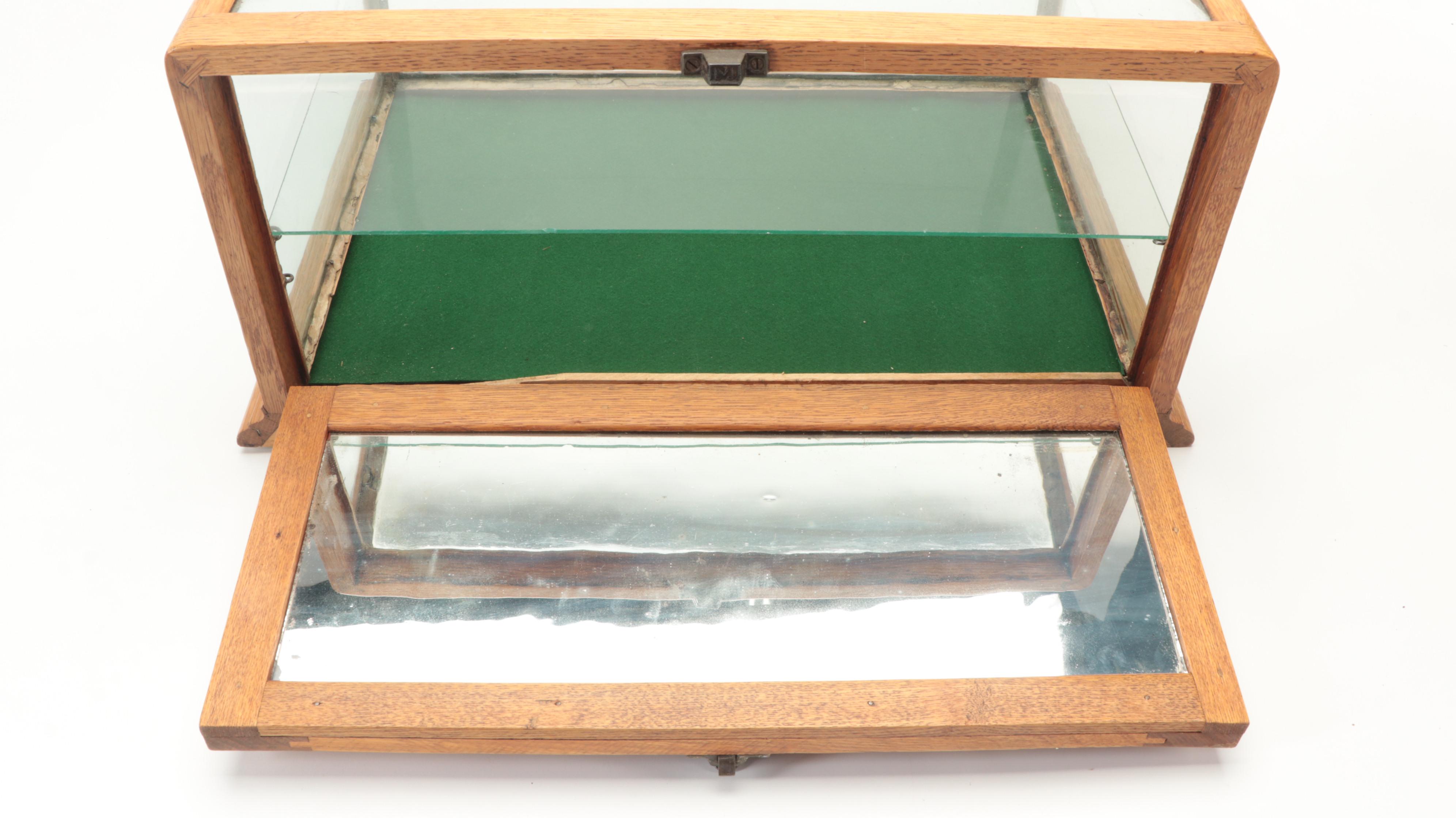 Oak, Mirror and Glass Tabletop Display Case, Early 20th Century