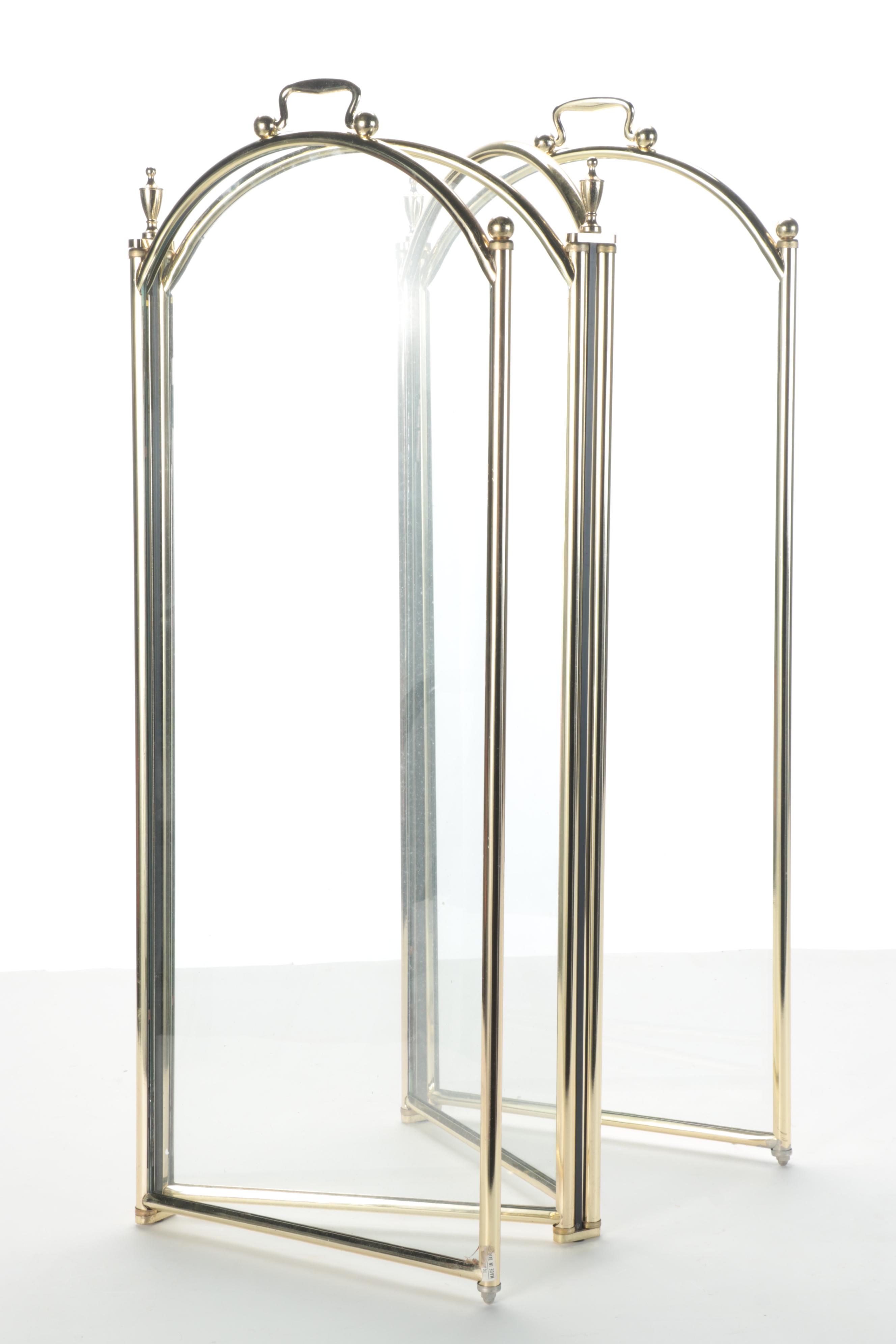 Federal Style Brass Four Panel Glass Front Fire Screen