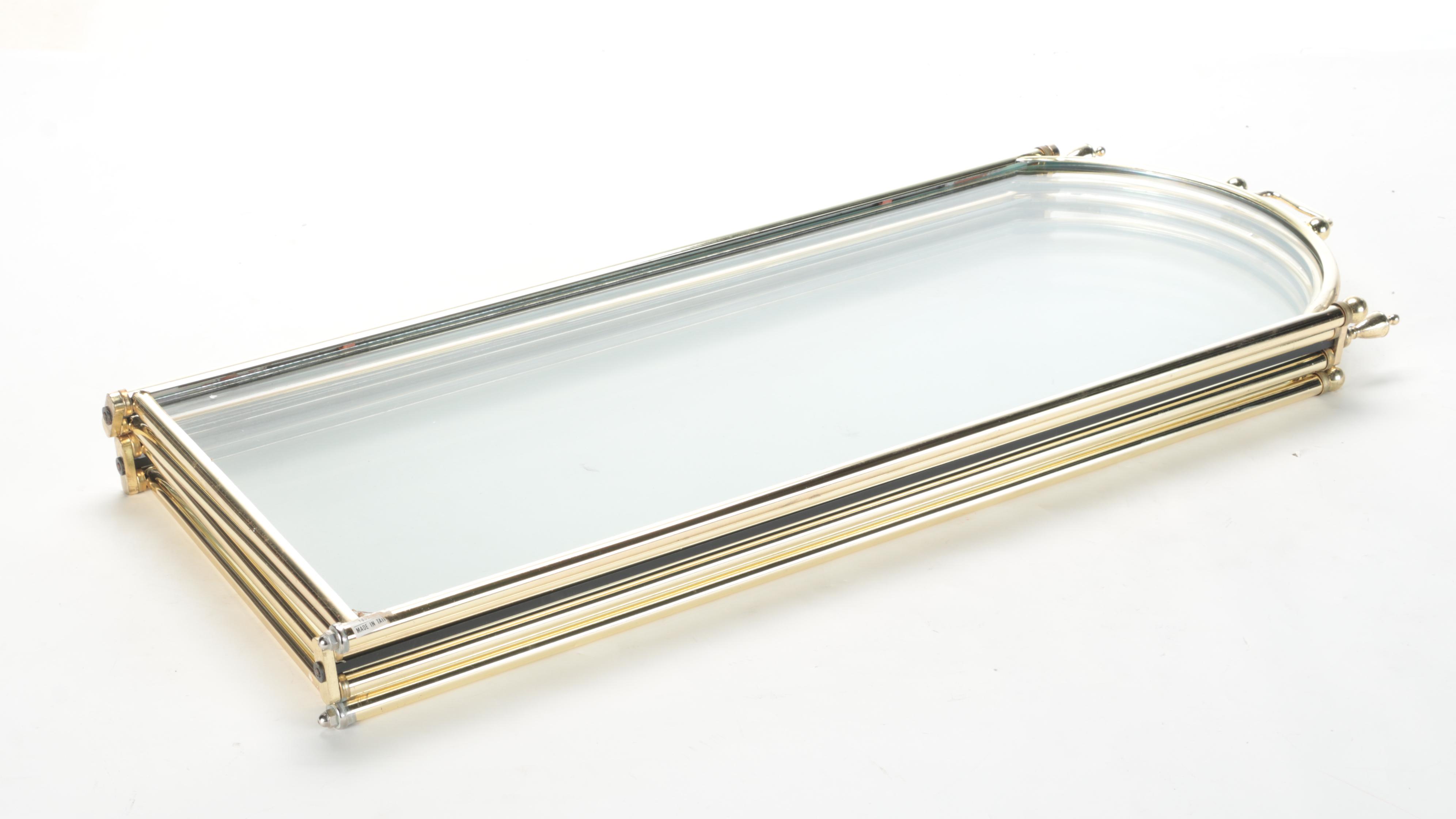 Federal Style Brass Four Panel Glass Front Fire Screen