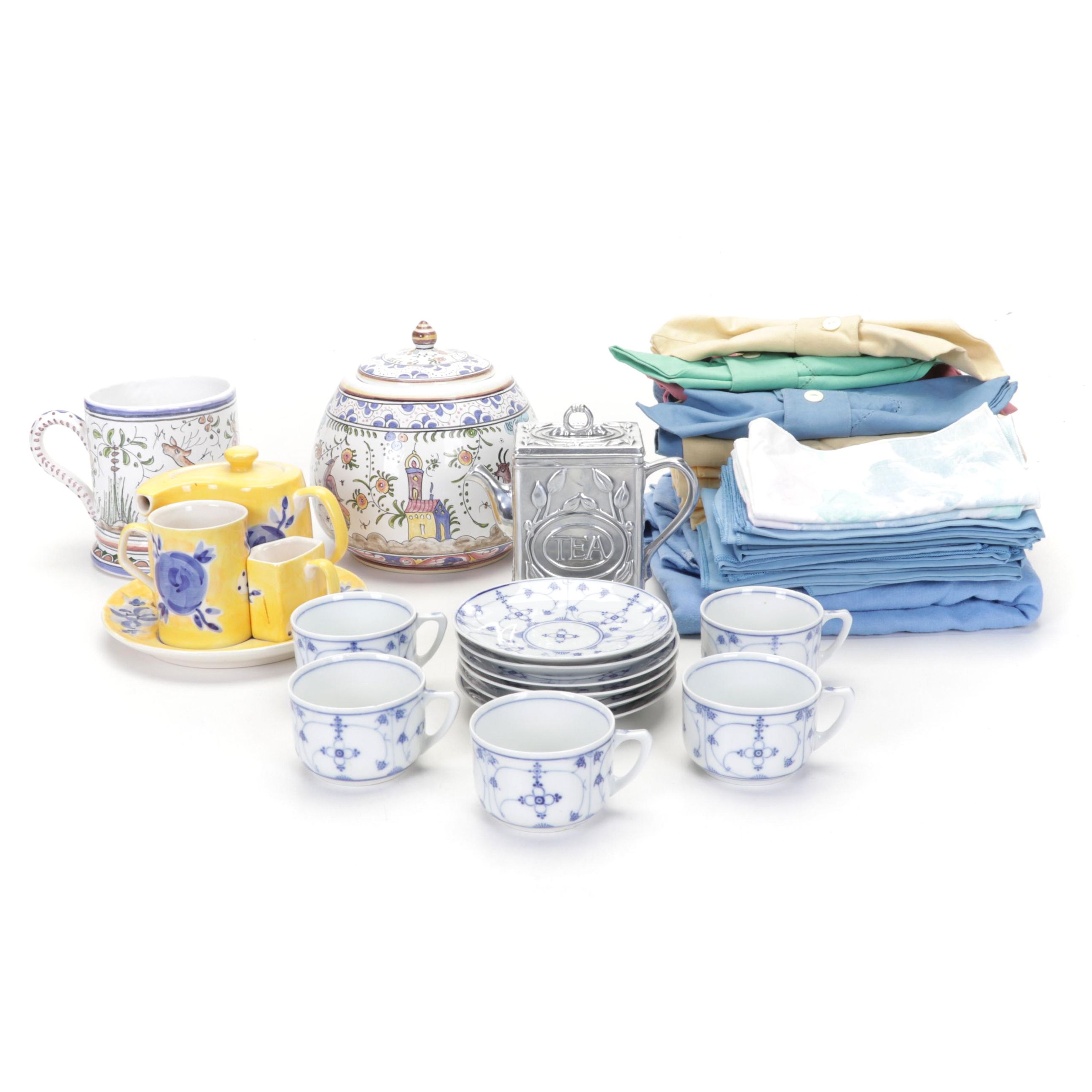 Arthur Court Tea Caddy with Portuguese Faïence and Other Tableware