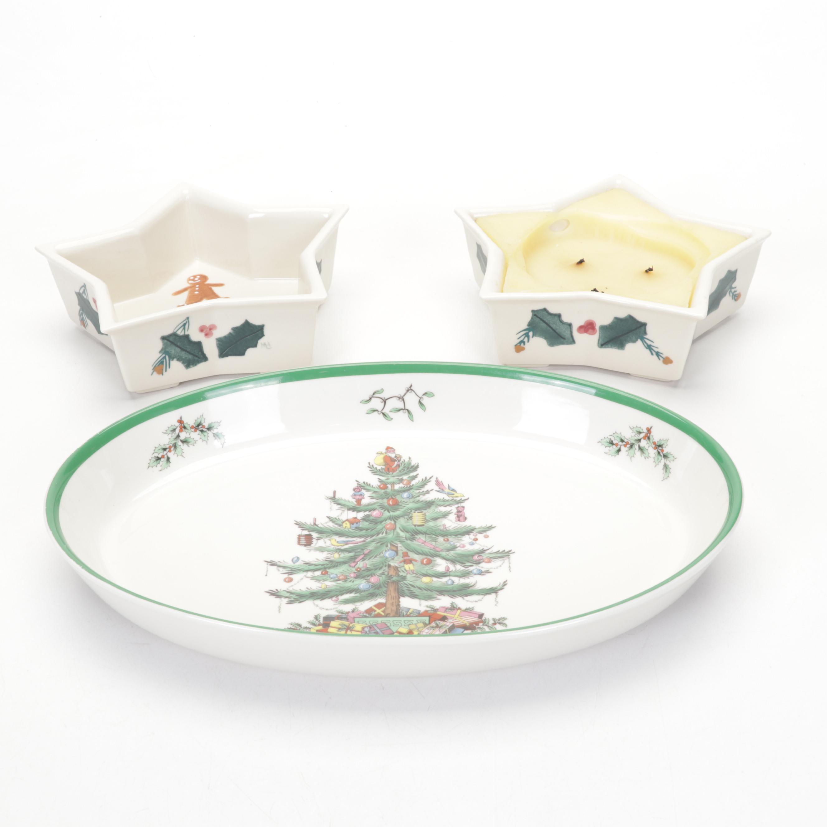Spode "Christmas Tree" Casserole Dish and Other Tableware