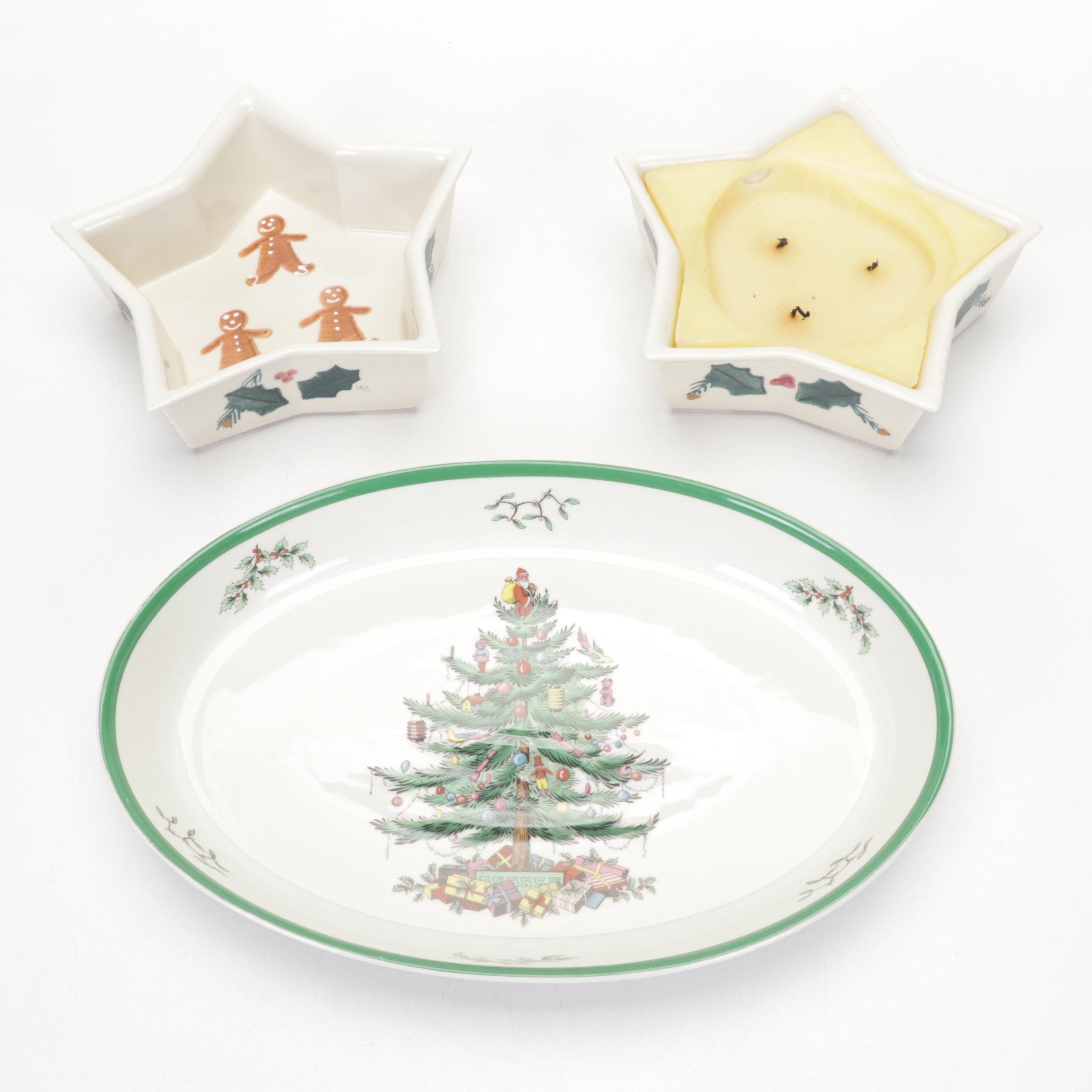 Spode "Christmas Tree" Casserole Dish and Other Tableware