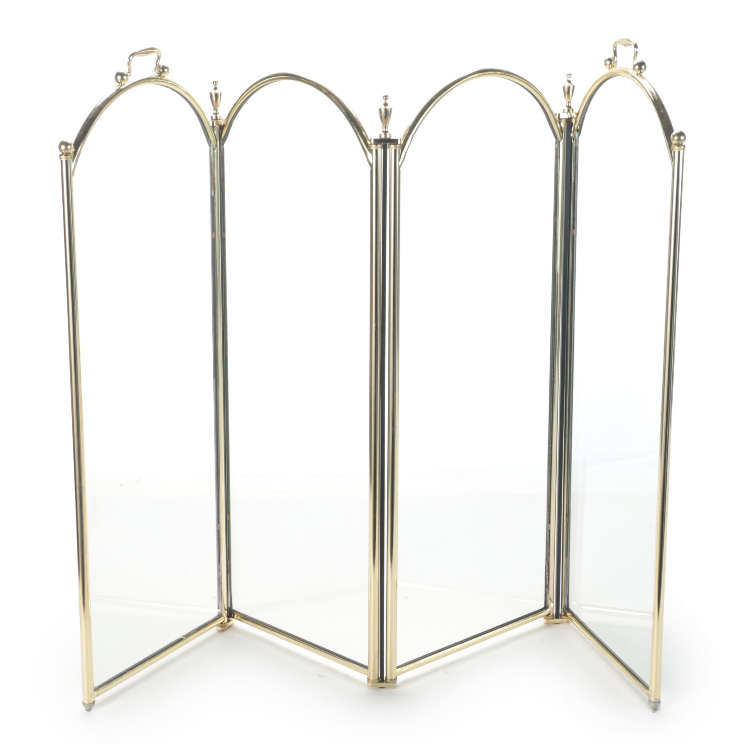 Federal Style Brass Four Panel Glass Front Fire Screen