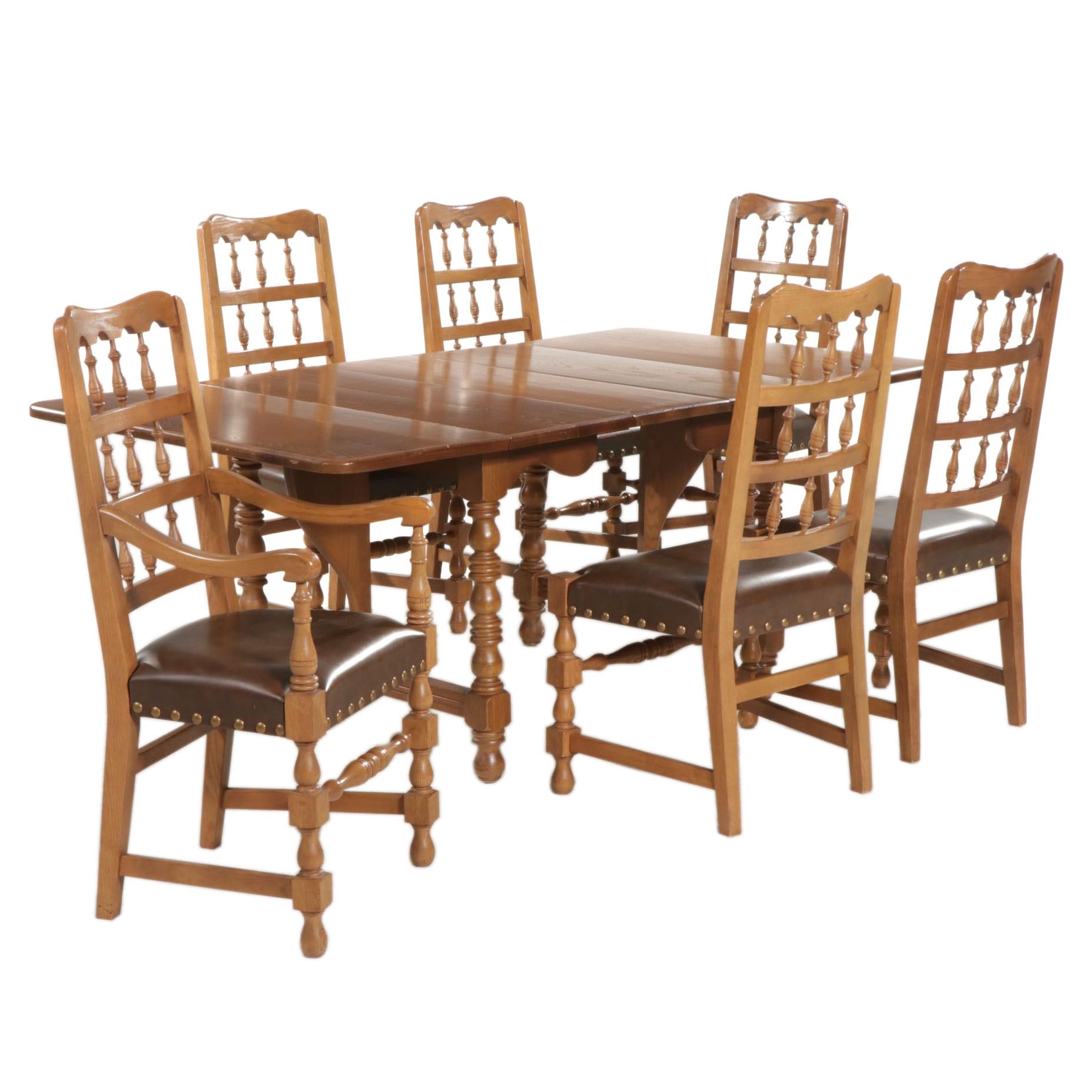 Cherokee "Royal Charter" Oak and Chestnut Drop-Leaf Seven-Piece Dining Set