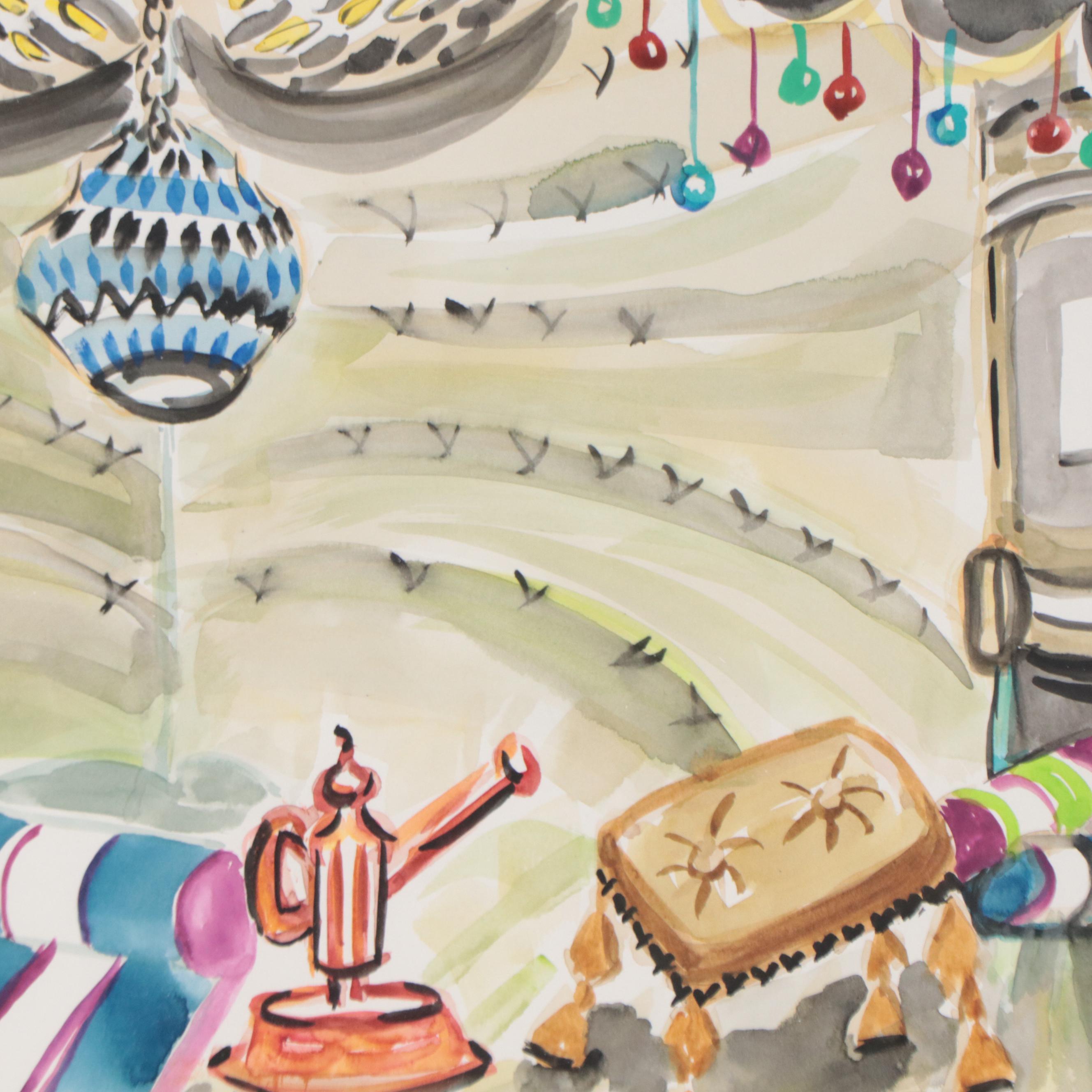 Kathleen Zimbicki Watercolor Painting of Interior Scene