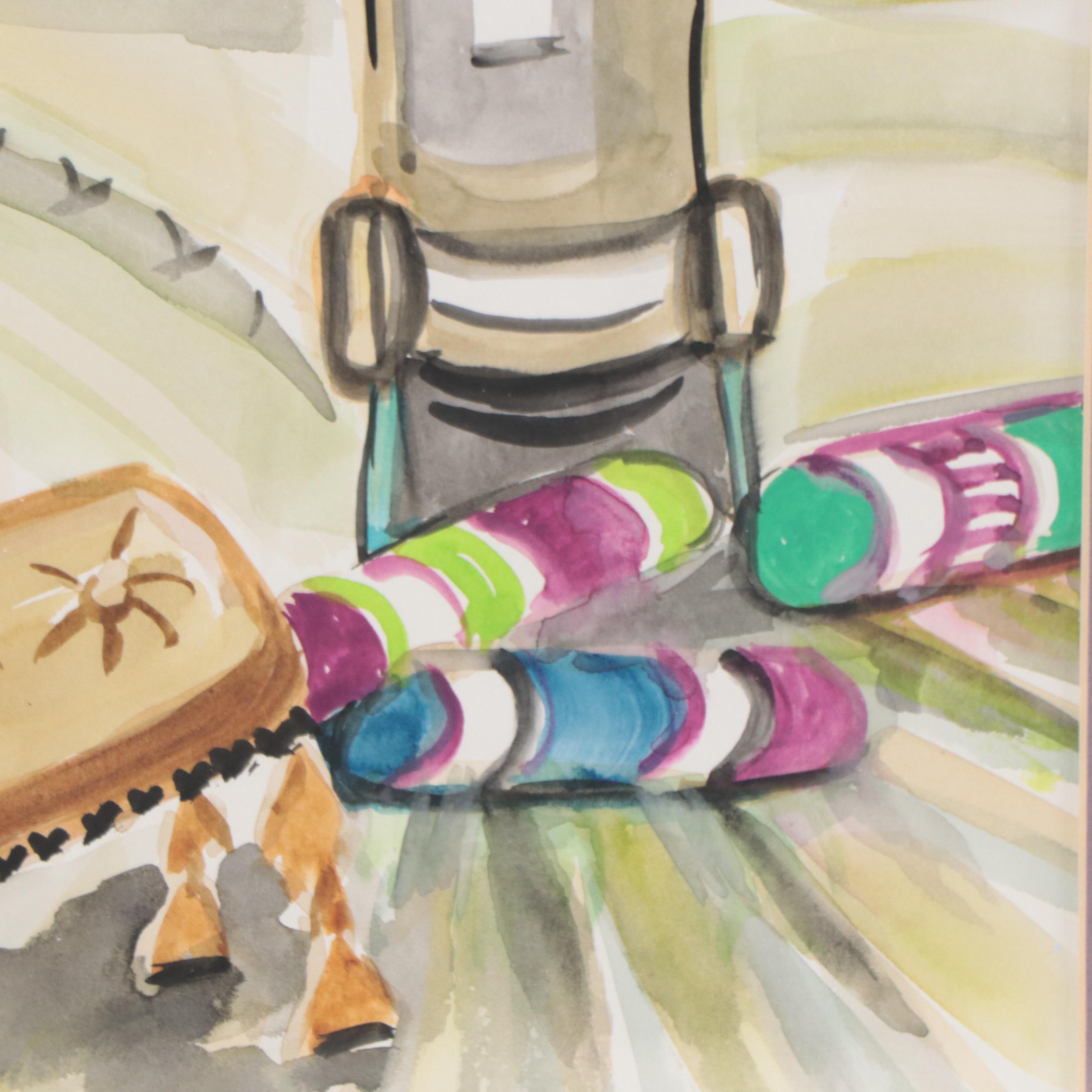 Kathleen Zimbicki Watercolor Painting of Interior Scene